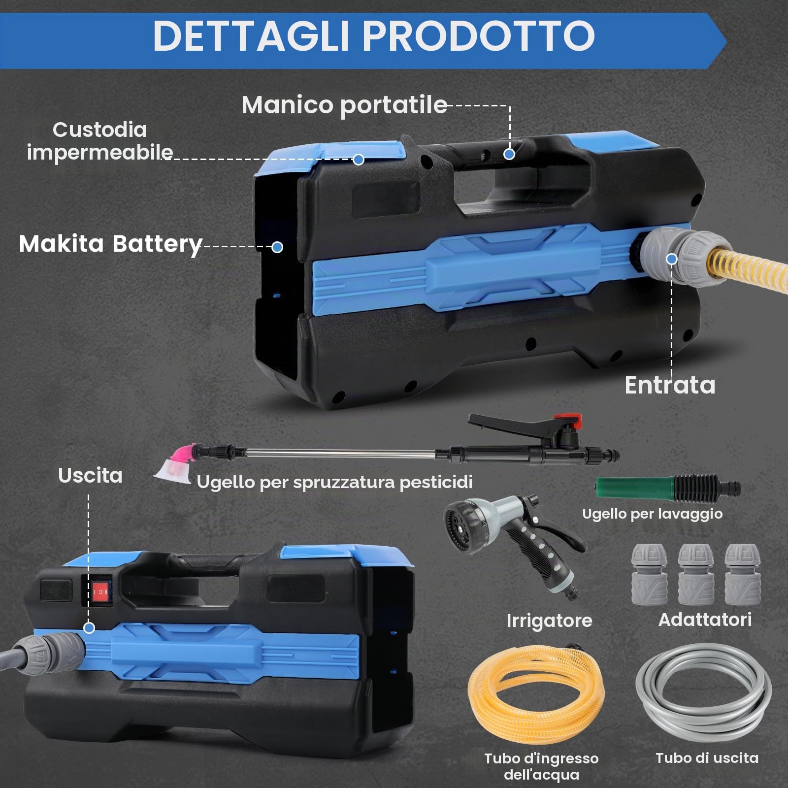 Pompa dell'acqua compatibile con batteria Makita da 18 V, pompa da giardino elettrica, pompa autoadescante portatile senza fili, per piscina da giardino, stagno, acquari (solo attrezzi, nessuna