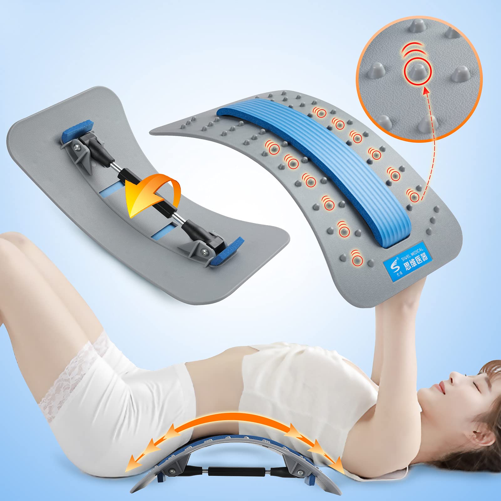 SSiwei Back Stretcher Massager for Lumbar Back Pain Relief, Free-Level Back Massager, Lumbar Support Stretcher Pain Relief for Herniated Disc, Sciatica, Scoliosis, Back Muscle Pain Relief(Gray)