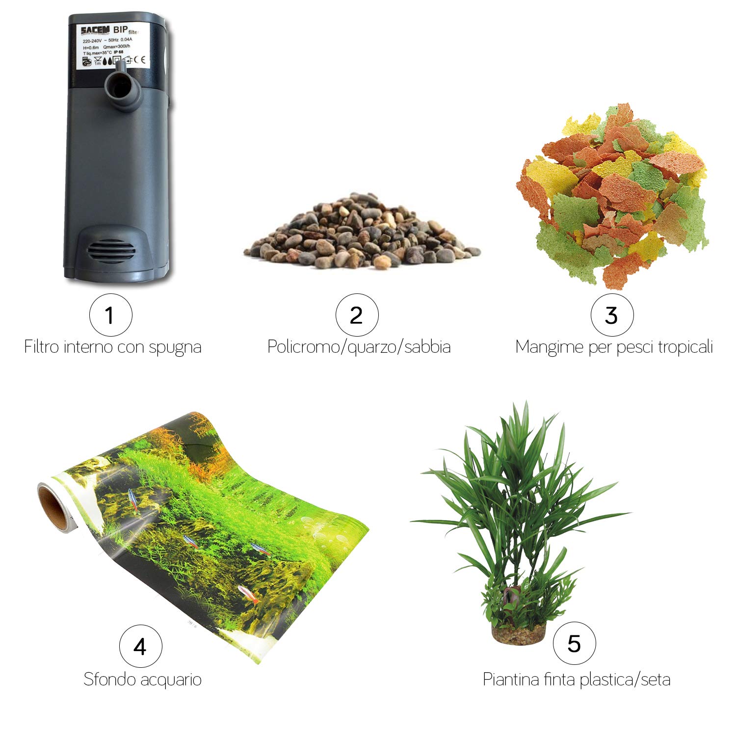 AQPET One Mini Acquario in Vetro Colore Nero 20 Litri Completo di Accessori 36x22x26h