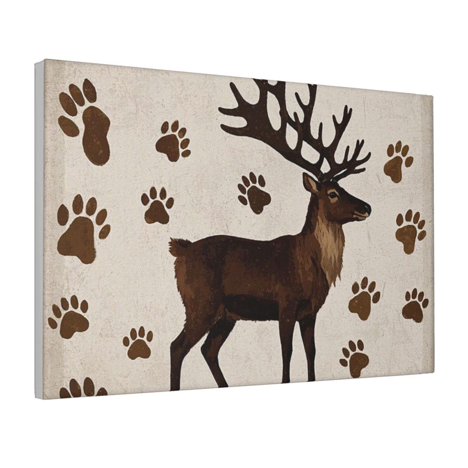 Framed Wall Art for Living Room Art Work, Vintage Brown Reindeer Animal Footprints Picture Prints Modern Office Wall Paintings Poster Aesthetic Wall Decorations for Home Decor Ready To Hang 8"x12"