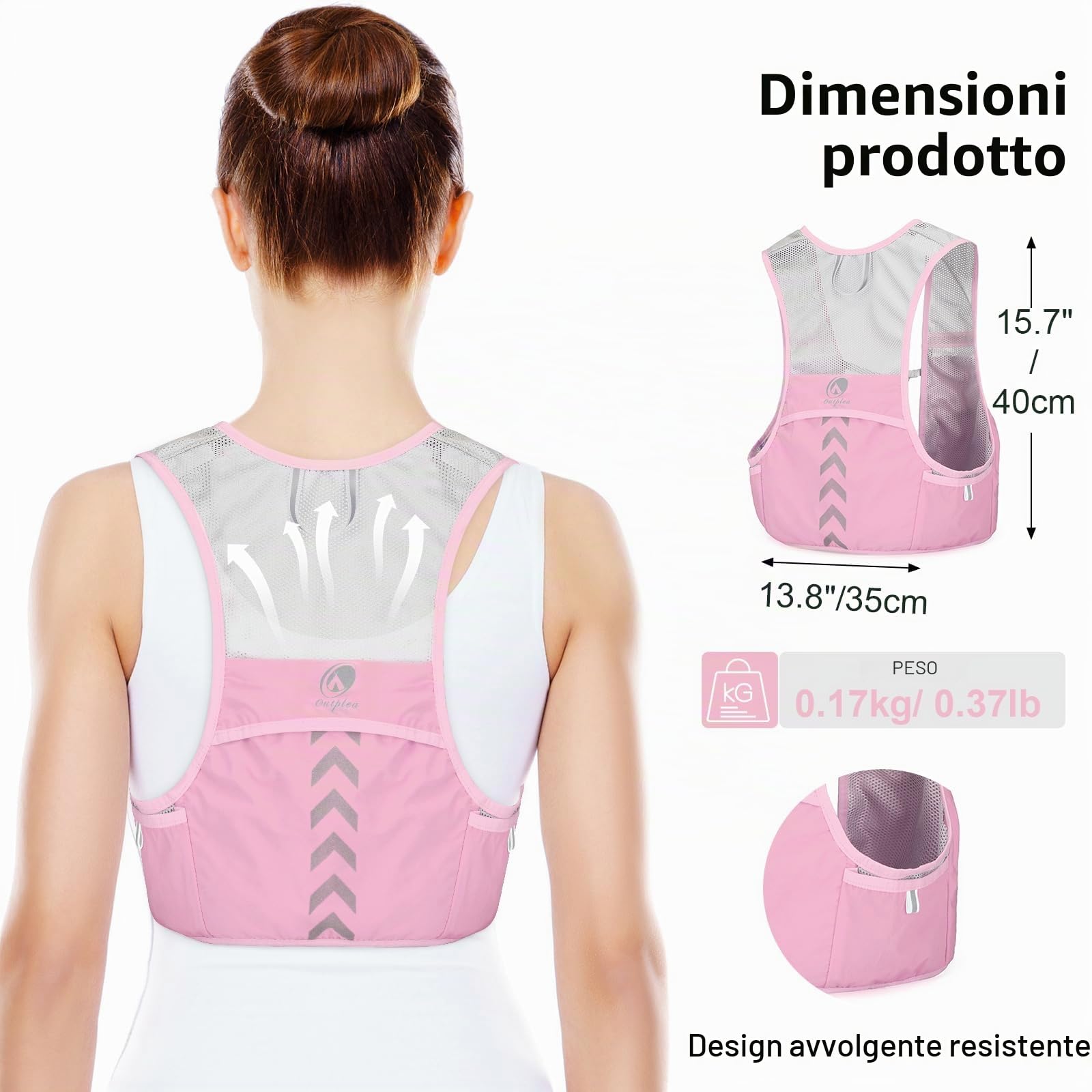 Gilet Idratazione con 2 Borraccia Running Morbido 500ml, Gilet Running Uomo Leggero, Gilet Corsa con Strisce Riflettenti, Zaino Trail Running per Sport Ciclismo Maratona Campeggio