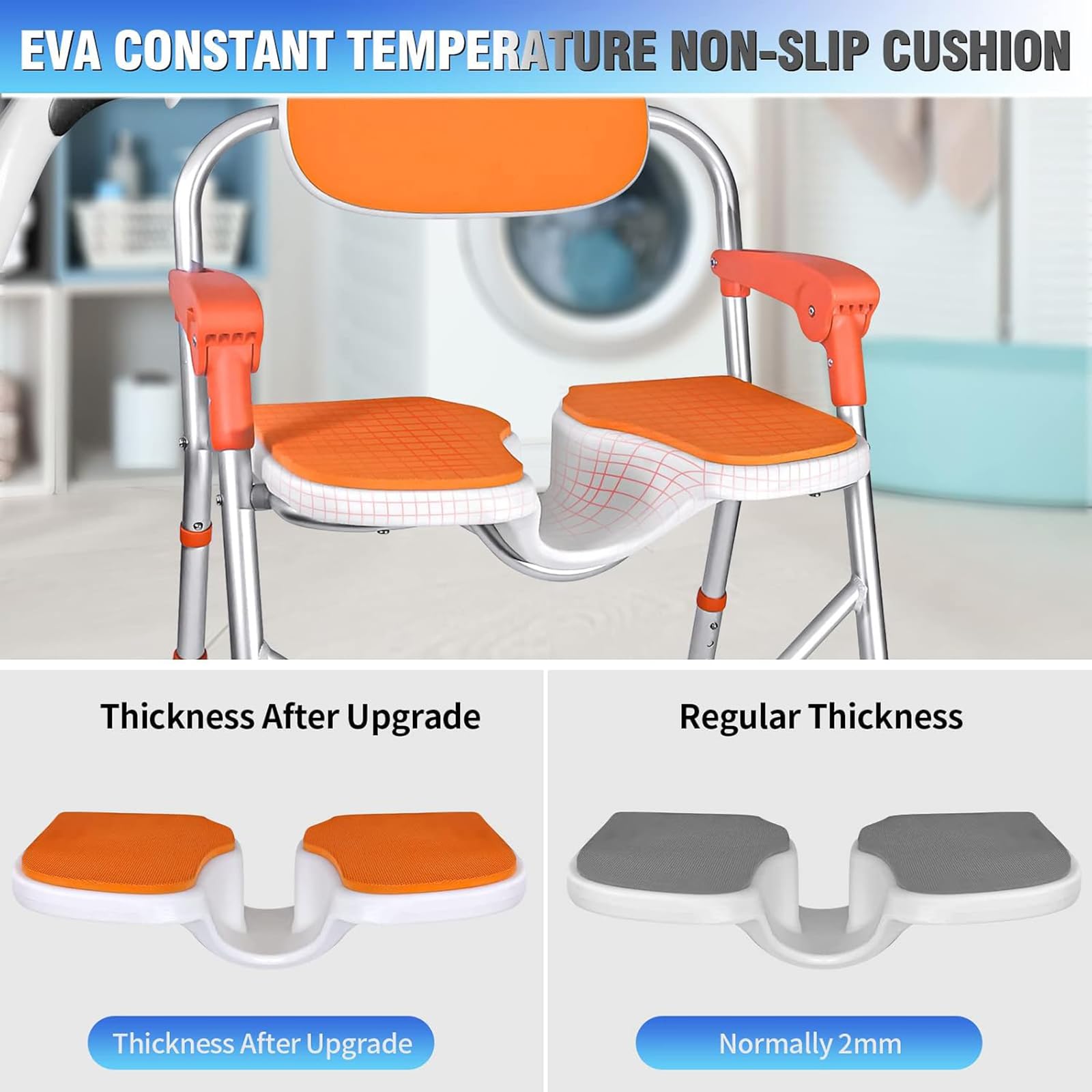 Silla de Ducha con Brazos, Taburete de Ducha Plegable con Respaldo, Silla de Ducha Regulable en Altura para Personas Mayores, Embarazadas, Discapacitados