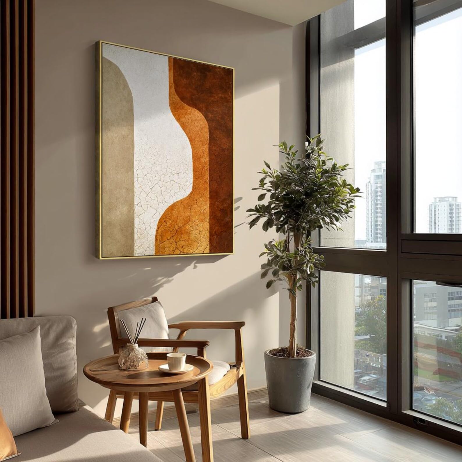 Hallway Decor, Japandi Canvas Wall Art, Portrait Wabi Sabi Abstract Painting, Large Size Picture，For Kid Room Home Decor(70x100cm/Frameless)