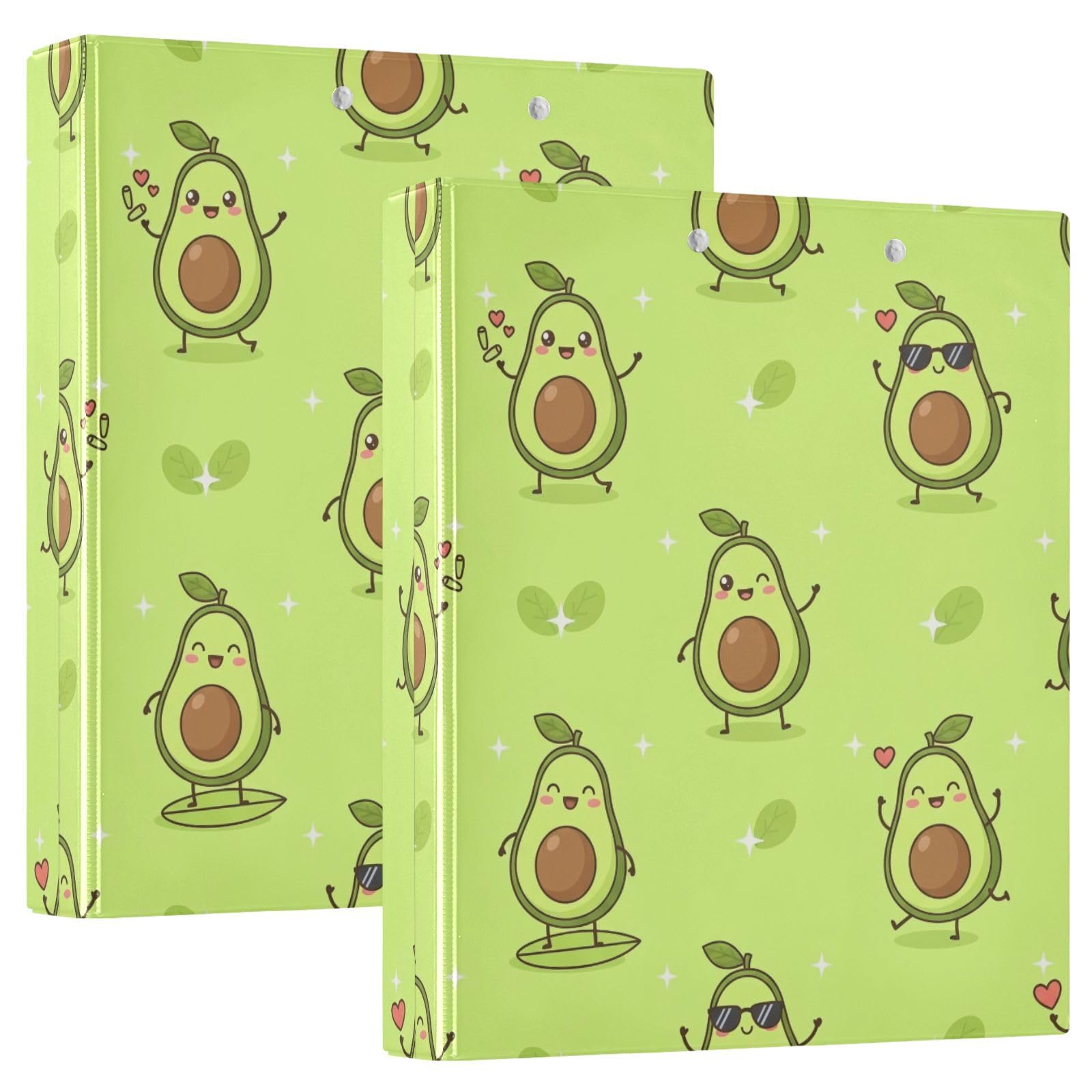 Cute Avocados Hearts Green - Carpeta de tres anillos de 1.5 pulgadas, carpeta de anillos en D, paquete de 2 | Con portapapeles y bolsillos, para escuela, universidad, oficina