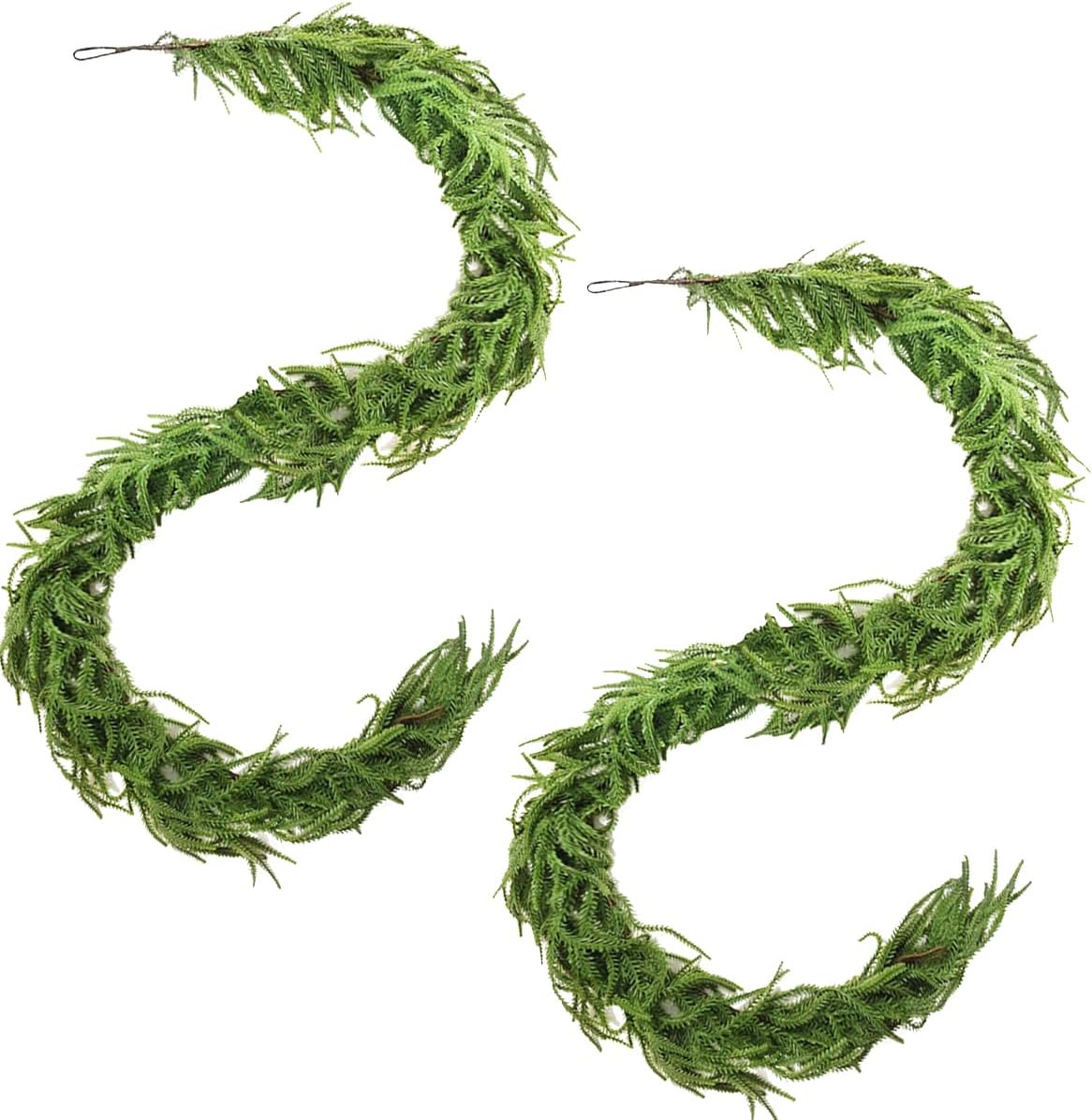 NSBELL 2PCS 6Ft Artificial Norfolk Pine Garlands, Real Touch Winter Pine Garland, Green Artificial Greenery Garland for Table, Mantle, Wall, Indoor, Outdoor Christmas Decorations