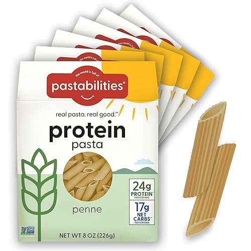 Pastabilities, Pasta proteica, pasta Penne (8 onzas, paquete de 6) baja en carbohidratos y alta en proteínas, deliciosa pasta a base de plantas,
