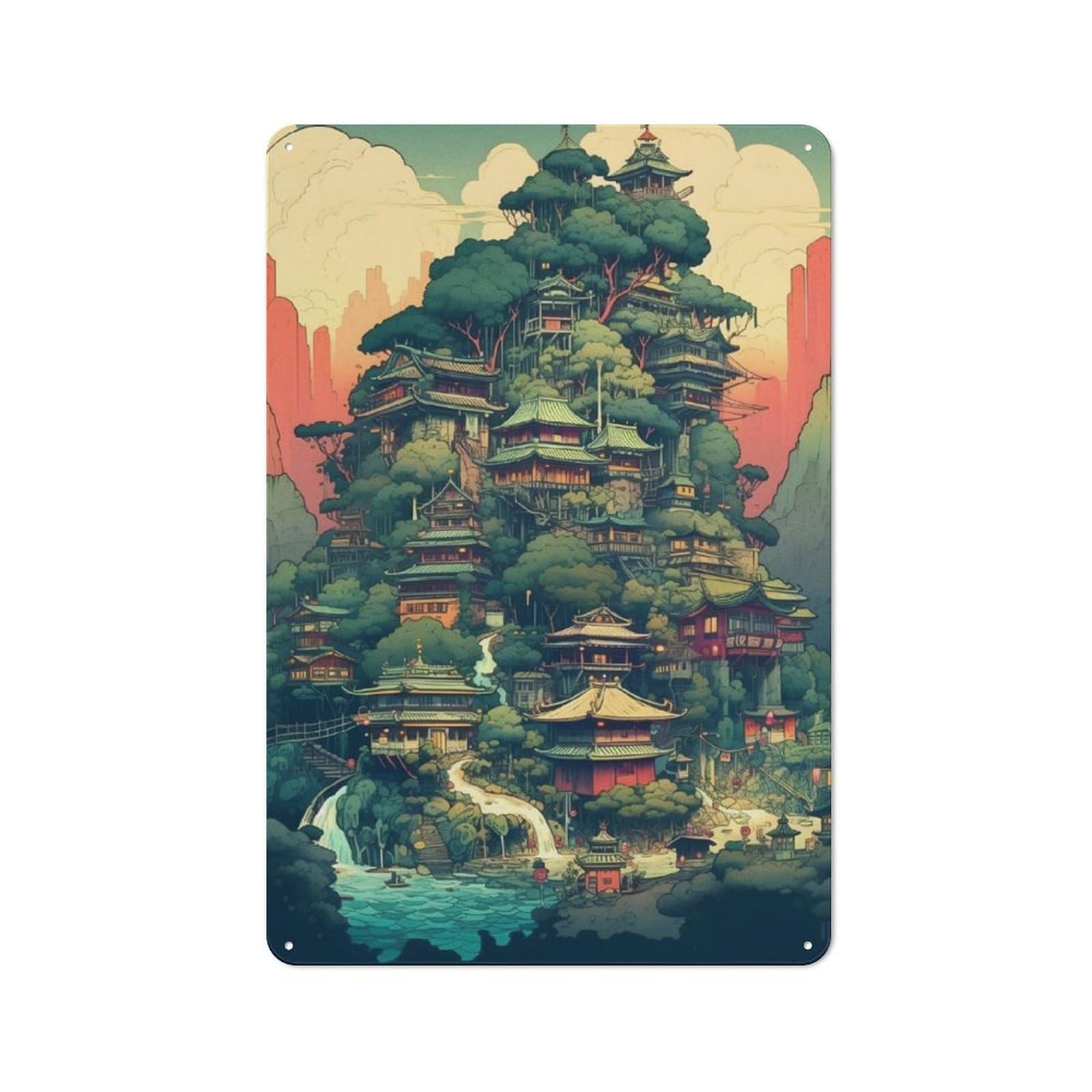 Junmoney Fantasy Landscape 18 Metal Plaque 30X20cm With For Pub Or Café, Rustic Decor, For Garage, Workshop And Man Cave Decoration