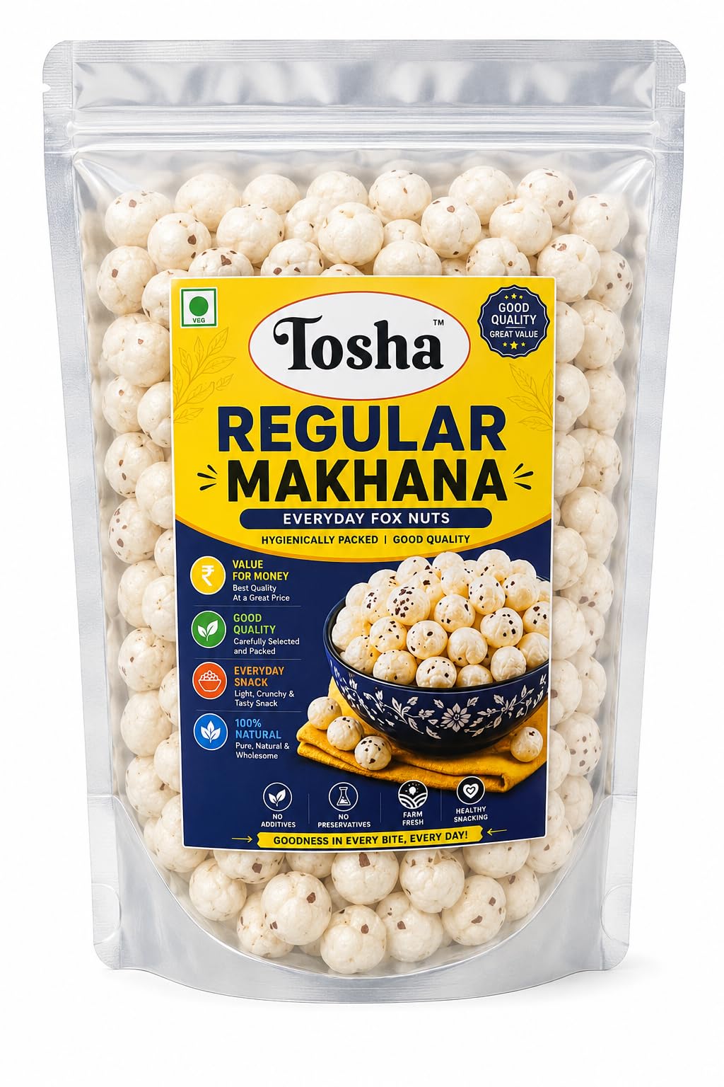 Tosha Regular Phool Makhana (Fox Nuts) 1000g | Raw & Plain Makhana | Healthy Everyday Snack-image-1
