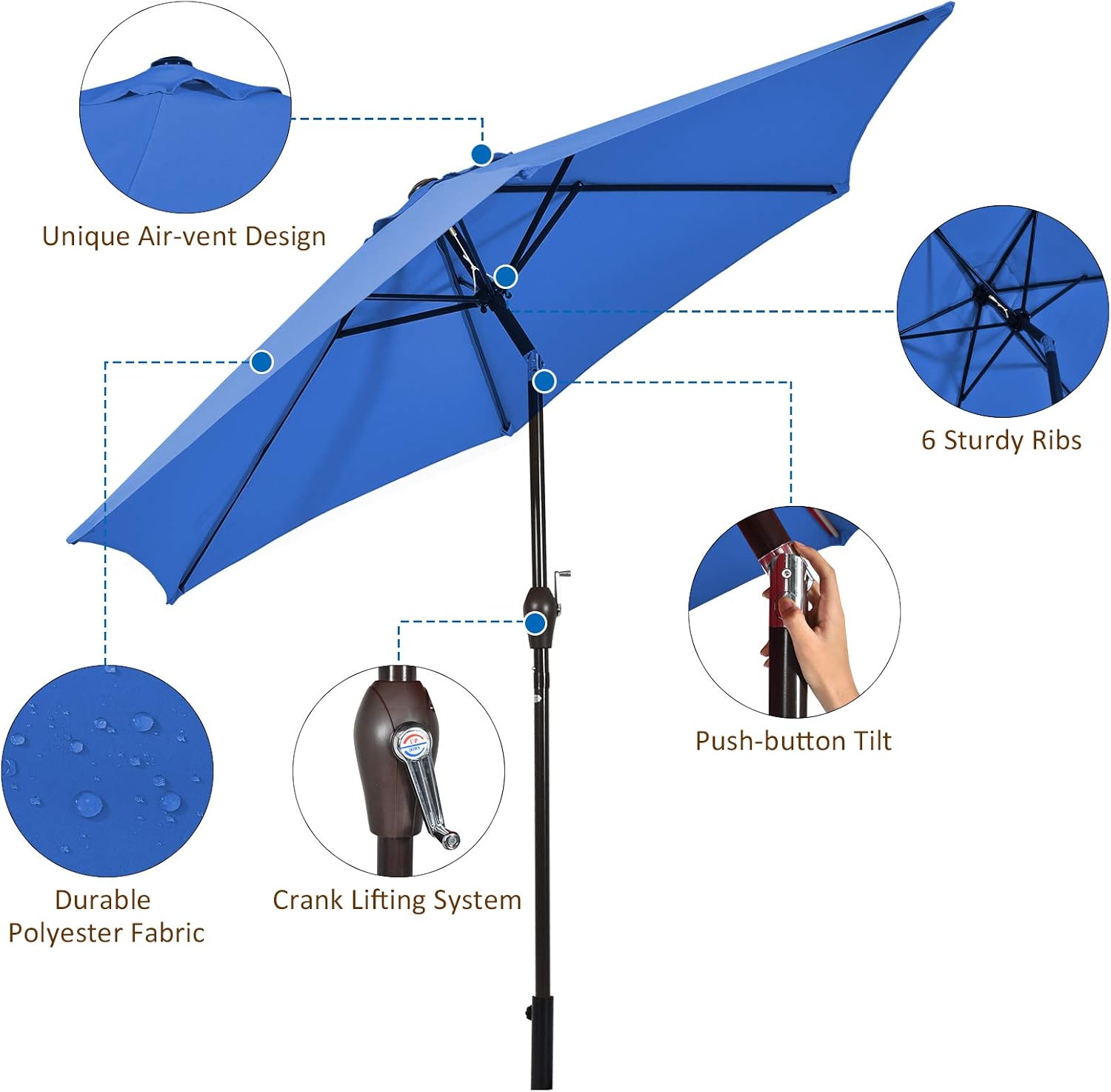 Tangkula 9FT Patio Umbrella, Outdoor Market Table Umbrella with Push Button Tilt Adjustment, Crank & 6 Sturdy Ribs for Garden, Backyard, Deck & Pool (Navy)