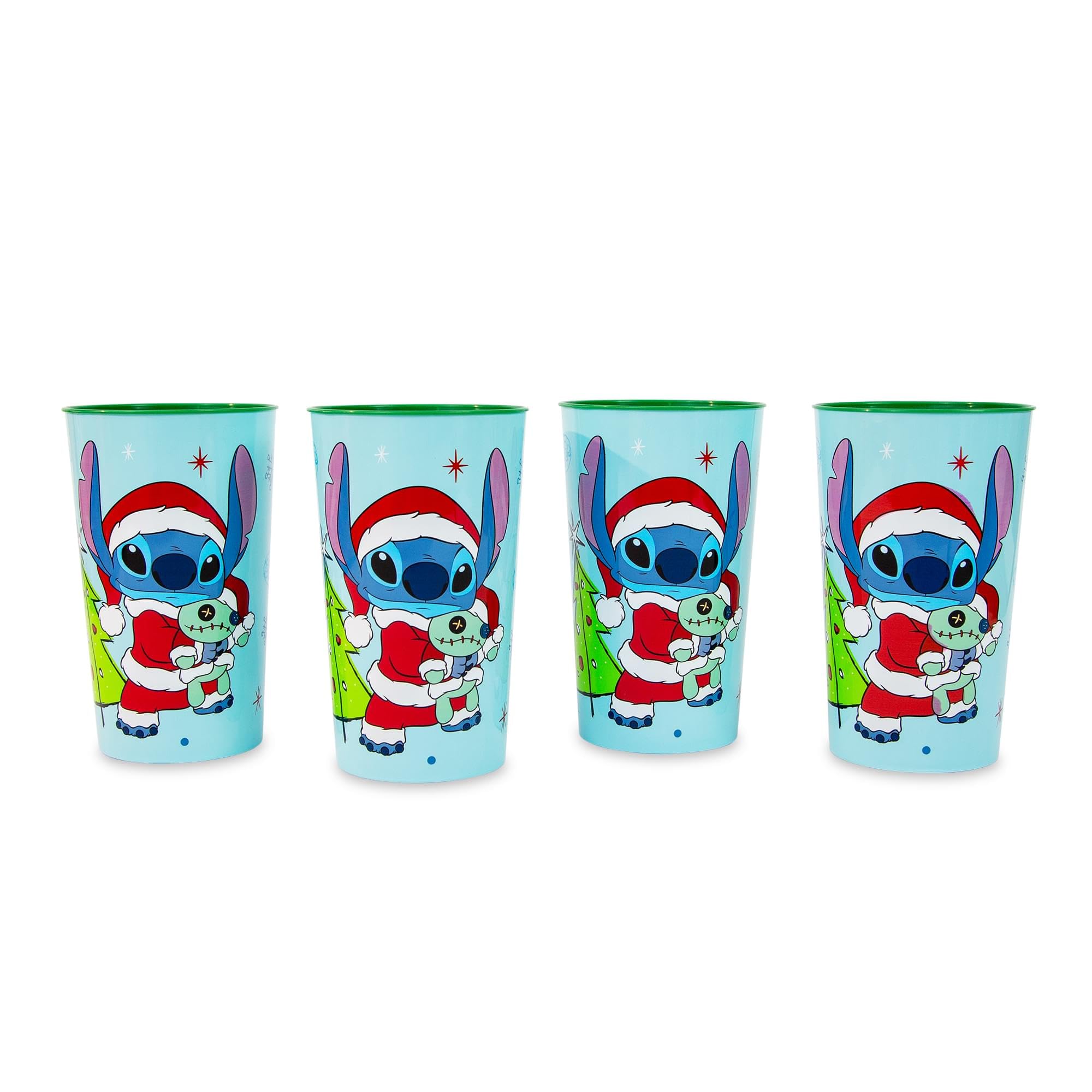 Disney Lilo & Stitch Santa Stitch 4-Piece Plastic Tumbler Cup Set | Reusable Drinkware For Birthdays, Parties, Events | Each Holds 22 Ounces