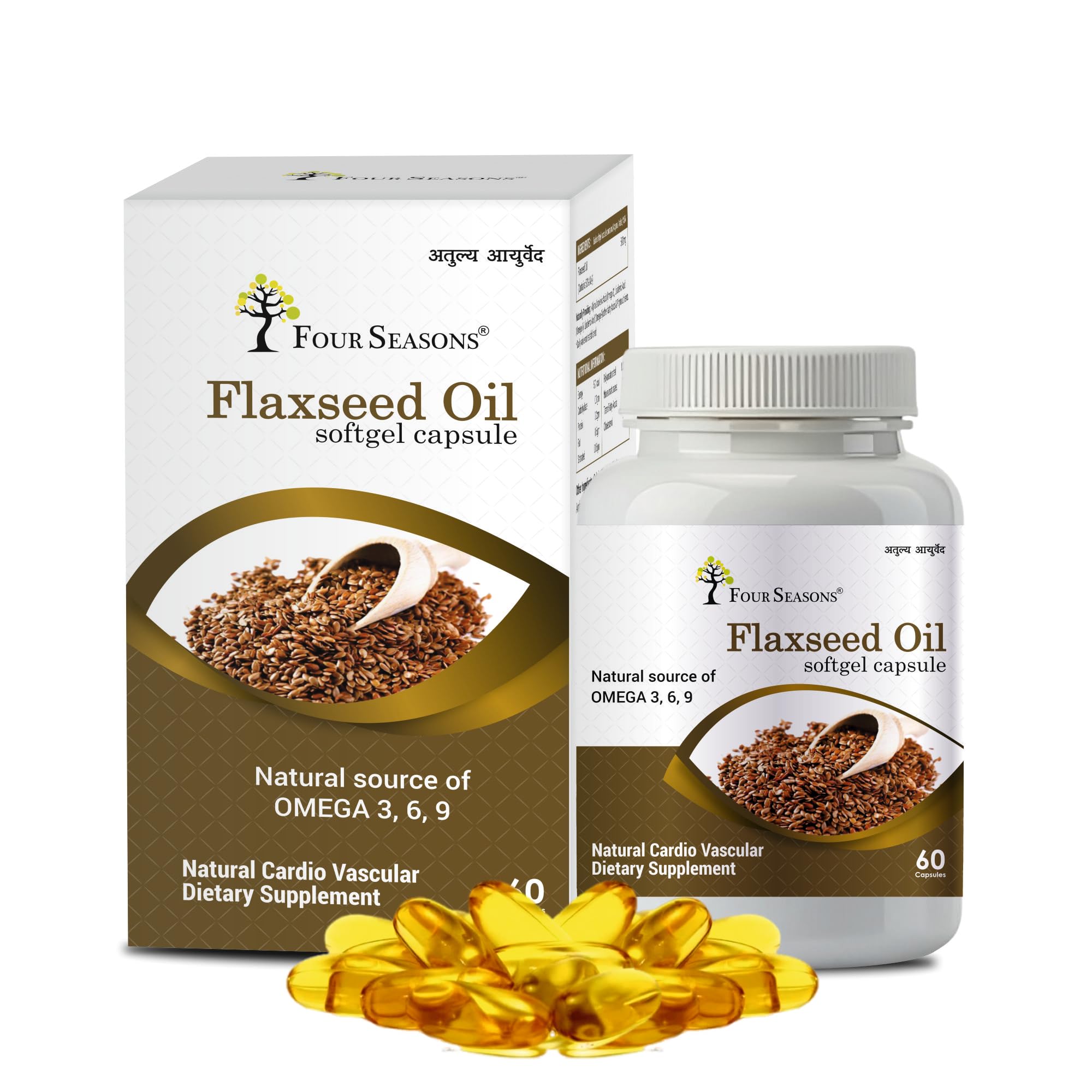 Four Seasons Flaxseed Oil Capsules 60 Caps | Cold-Pressed Vegan Omega 3 Vegetarian Capsules | Plant-Based Omega 369 Supplement for Heart, Skin, Eye, Brain & Joint Health-image-37
