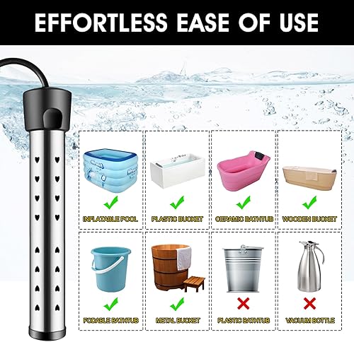 Miniatura 4 de 2 calentadores de piscina para piscina sobre el suelo, 2 piezas, calentador de agua de inmersión de acero inoxidable 304 de calentamiento rápido,