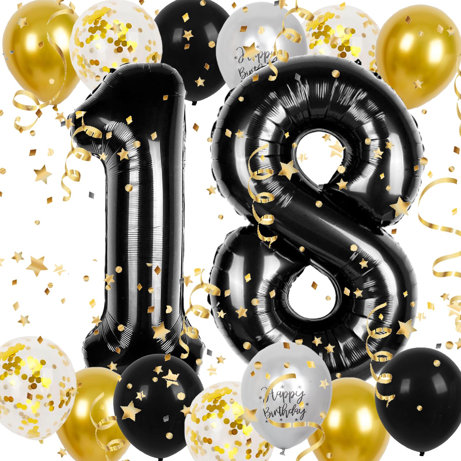 Palloncini 18 Anni Nero E Oro - Decorazioni Compleanno Con Coriandoli - Per Feste E Celebrazioni - Foto 6