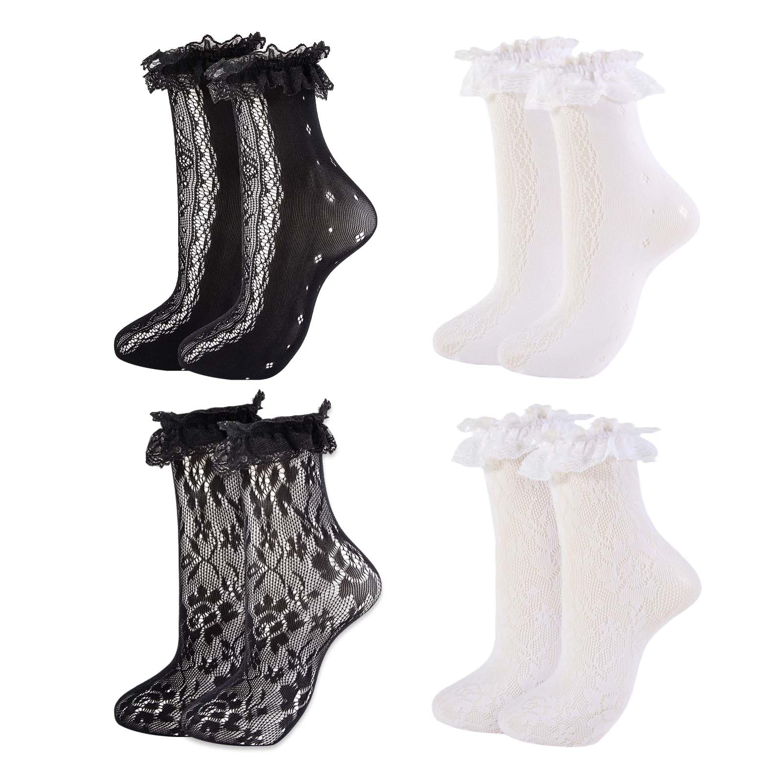 Womens Lace Ankle Socks Ruffle Frilly Socks,Mesh Lace Trim Lolita Sock,Cute Mesh Frilly Dress Sock for Women