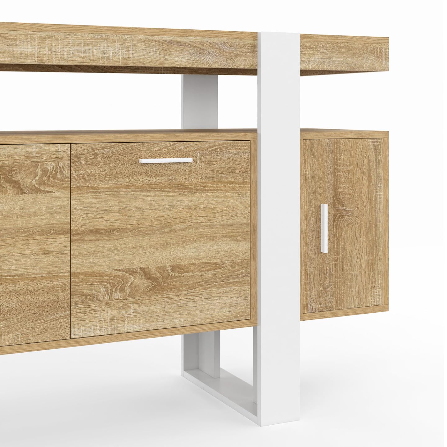IDMarket - Aparador Phoenix 140 cm de 4 Puertas, Madera y Blanco