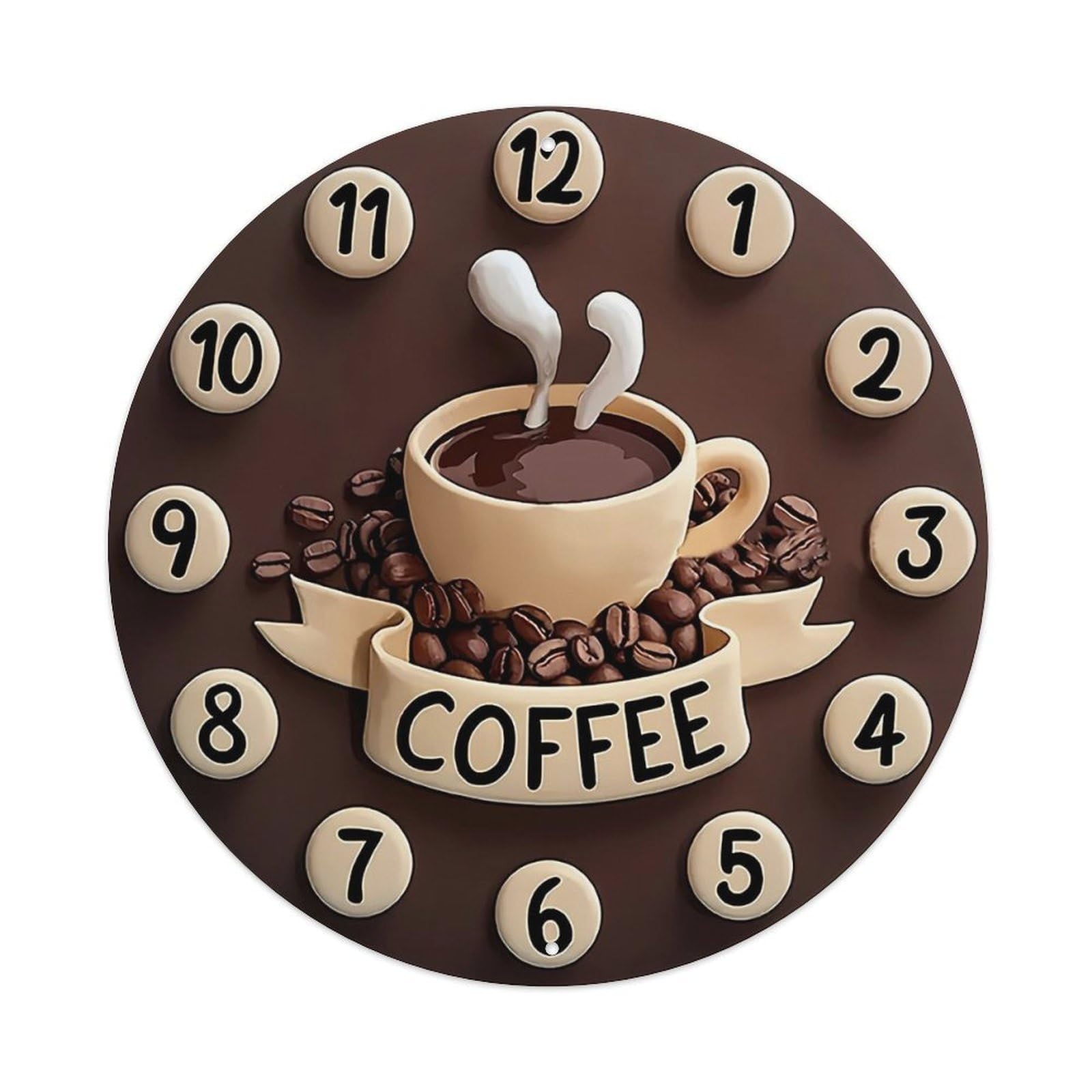 Coffee Cup Beans Steam Clock Tin Sign Metal Poster Vintage Metal Signs for Home Man Cave Bar Cafe Kitchen laundry room Wall Decorations Gift 8x8Inch