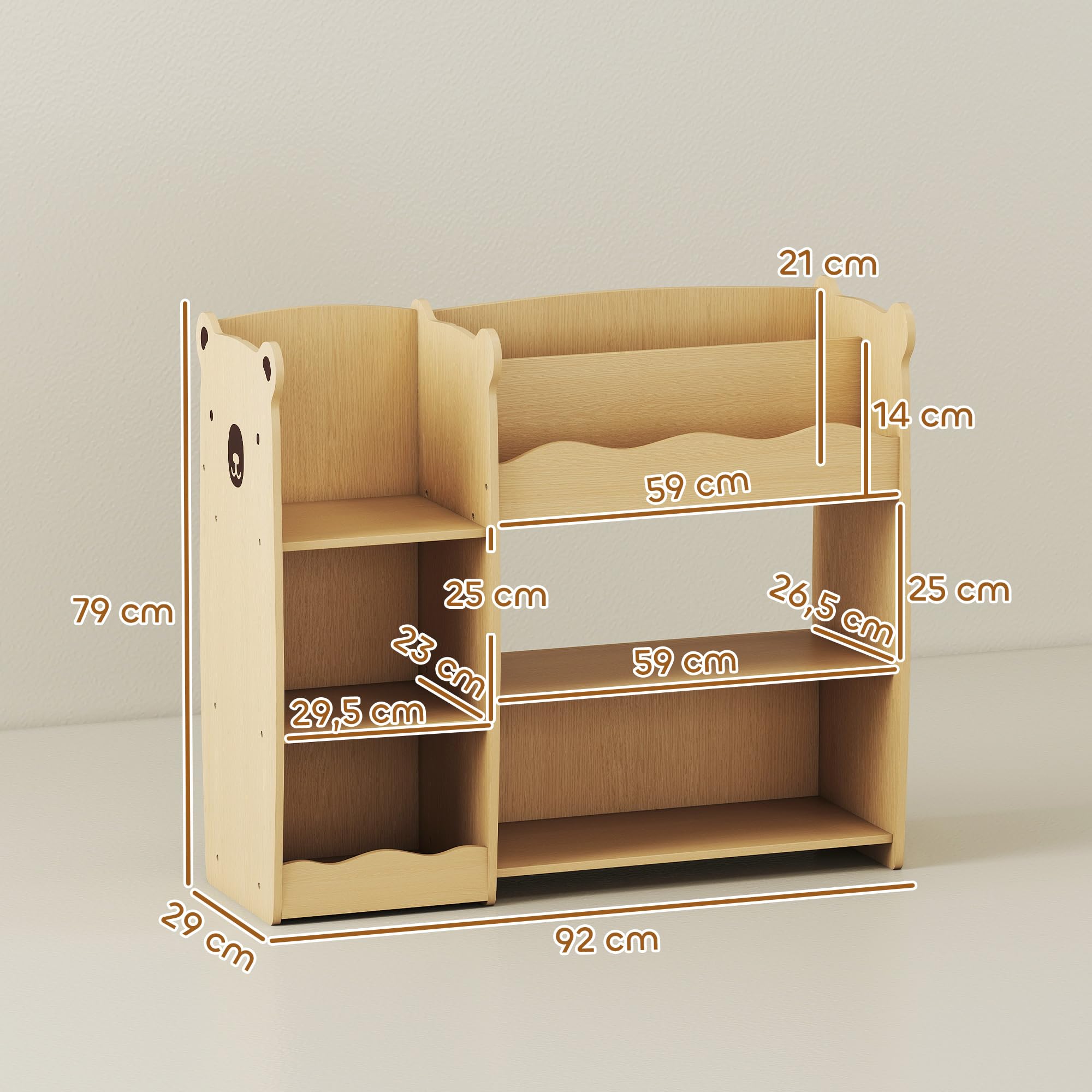 AIYAPLAY Meuble Rangement Enfant à 3 Niveaux, étagère de Rangement pour Jouets Enfants avec étagères Ouvertes, pour Chambre, crèche, Salle de Jeux, Bois Naturel