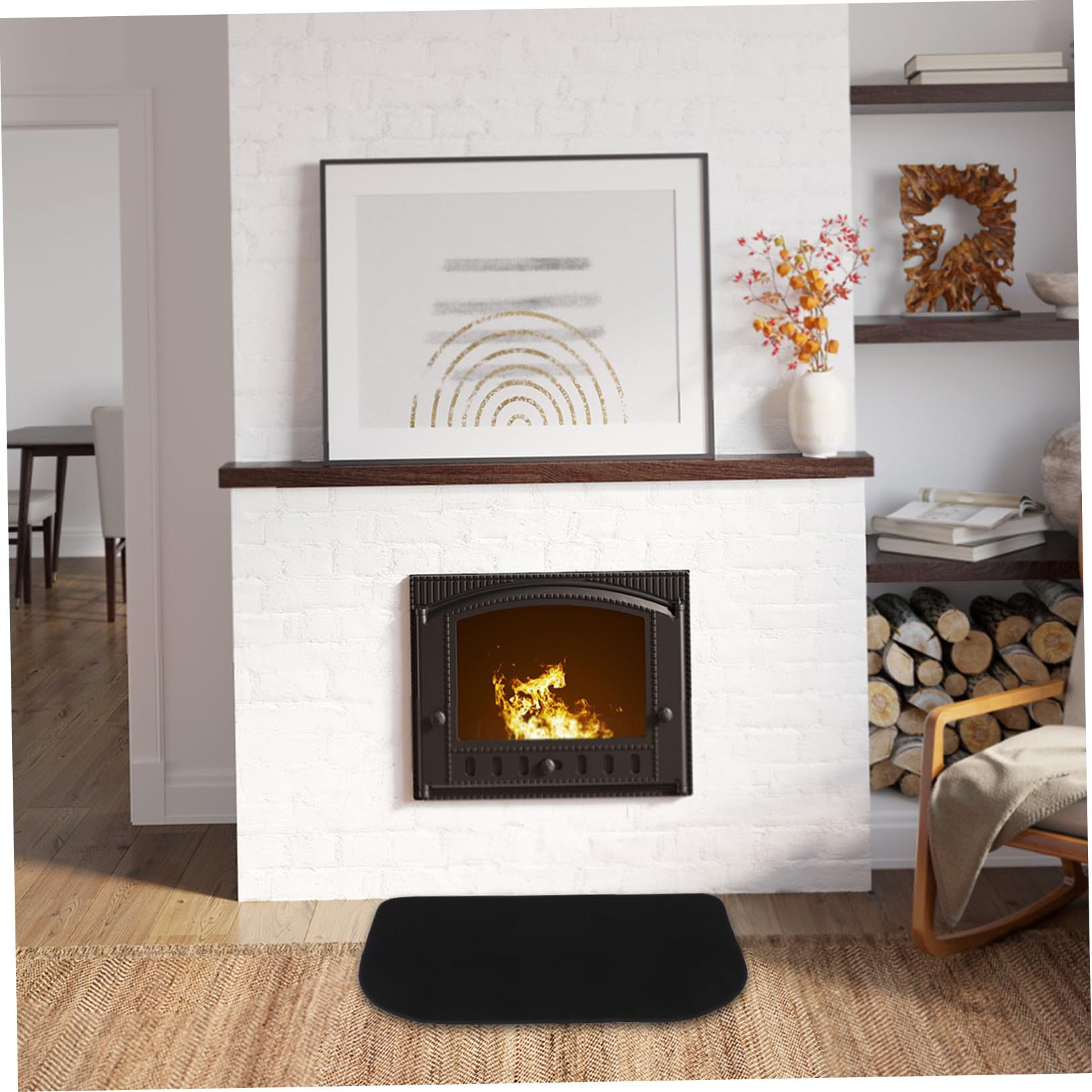 Toyvian Tappeto per Focolare Ignifugo Mezza Forma in Poliestere e Pvc Resistente al Fuoco e All'usura, Base Protettiva per Caminetto Moderno per Interni Domestici