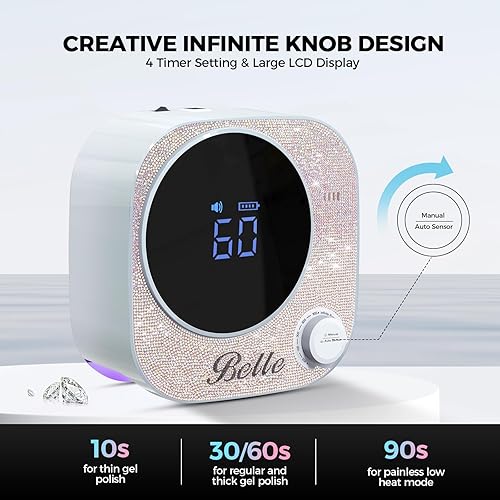 Miniatura 4 de Belle Lámpara de uñas LED UV, secadora de uñas recargable de 54 W, pantalla LCD grande con control de perilla infinita y sensor automático, 4