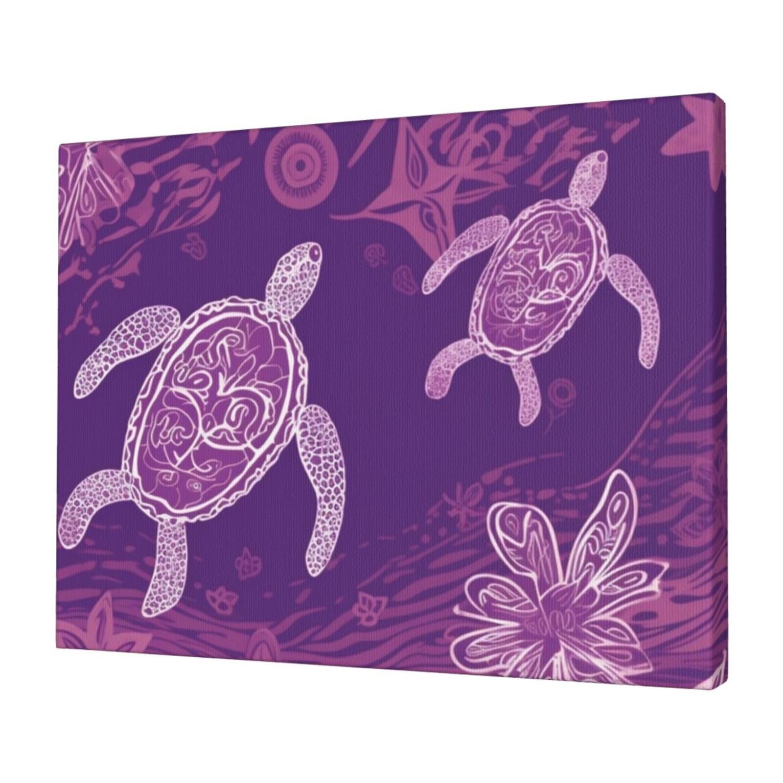 KLOPH Hawaii with purple sea turtle Canvas Wall Art for Living Room 12"x16" Modern Artwork Painting for Bathroom Hanging Canvas Prints Aesthetic Wallart for Bedroom Kitchen Office Wall Decor