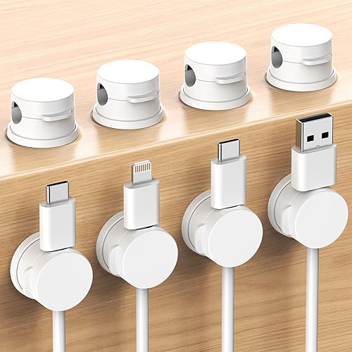 Organizador de cables, organizador de cables giratorio, paquete de 8 clips adhesivos de resorte sin residuos, soporte de cable para mesita de noche,