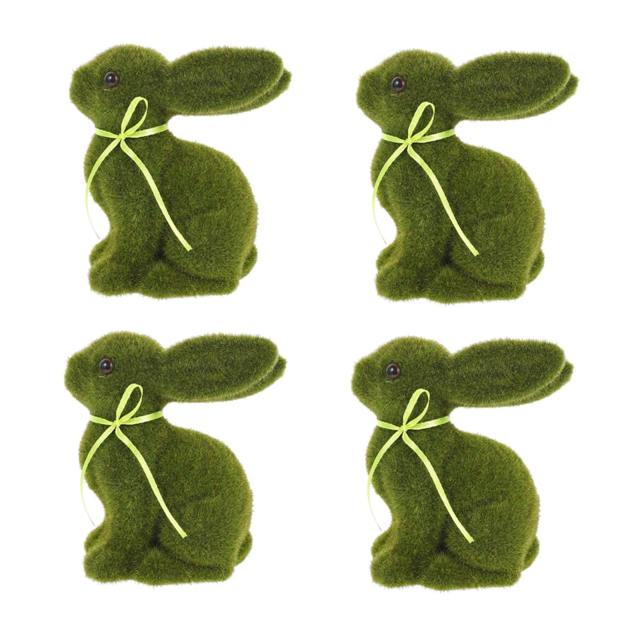 4pezzi Conigli Floccati Decorativi per Pasqua Statuine Verdi Medie Ornamentali per Giardino e Casa Realistici e Vivaci per Festa e Arredo Primaverile