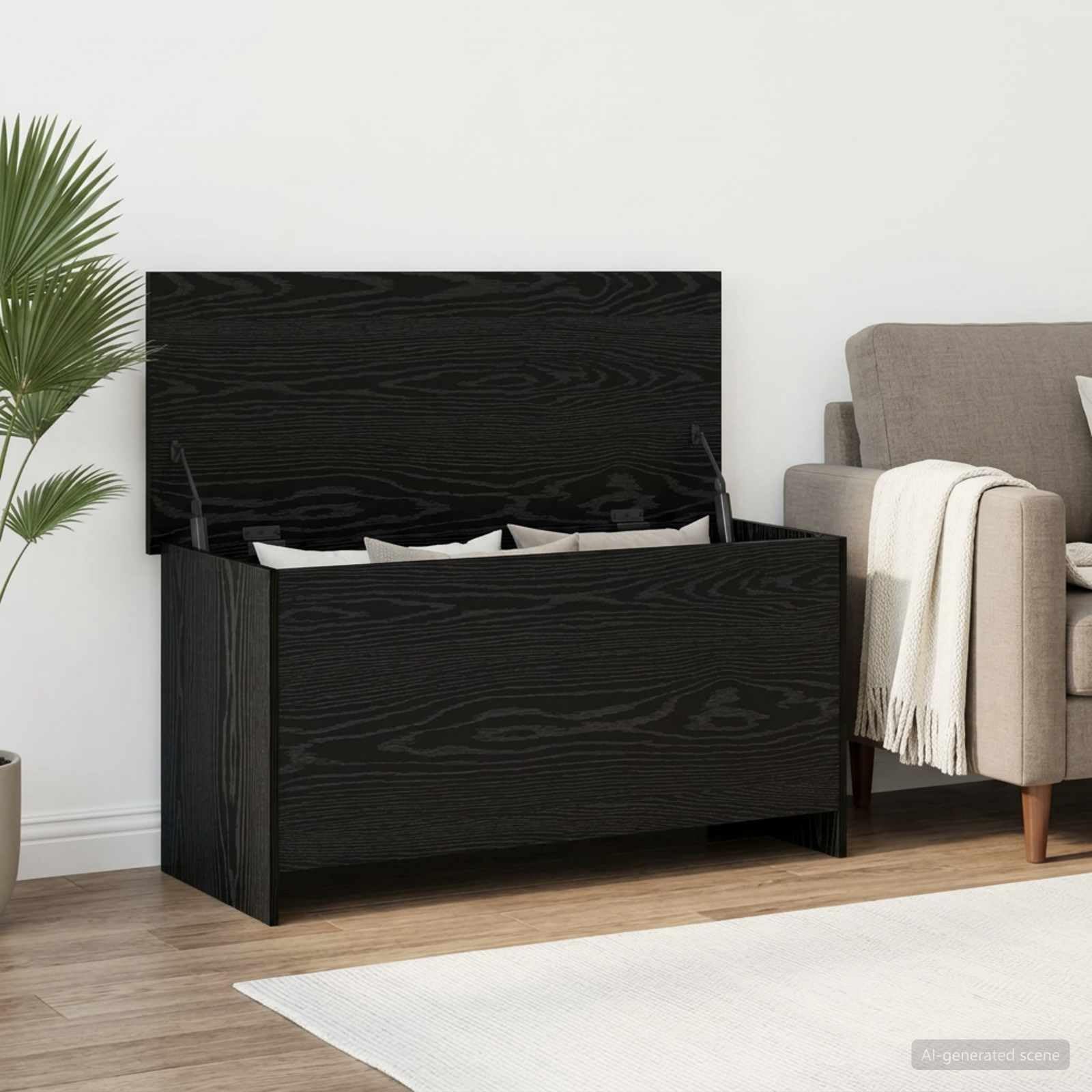 Cassapanca in rovere nero, 100 x 40 x 50 cm | legno, design rettangolare, facile da montare, facile da pulire con un panno umido