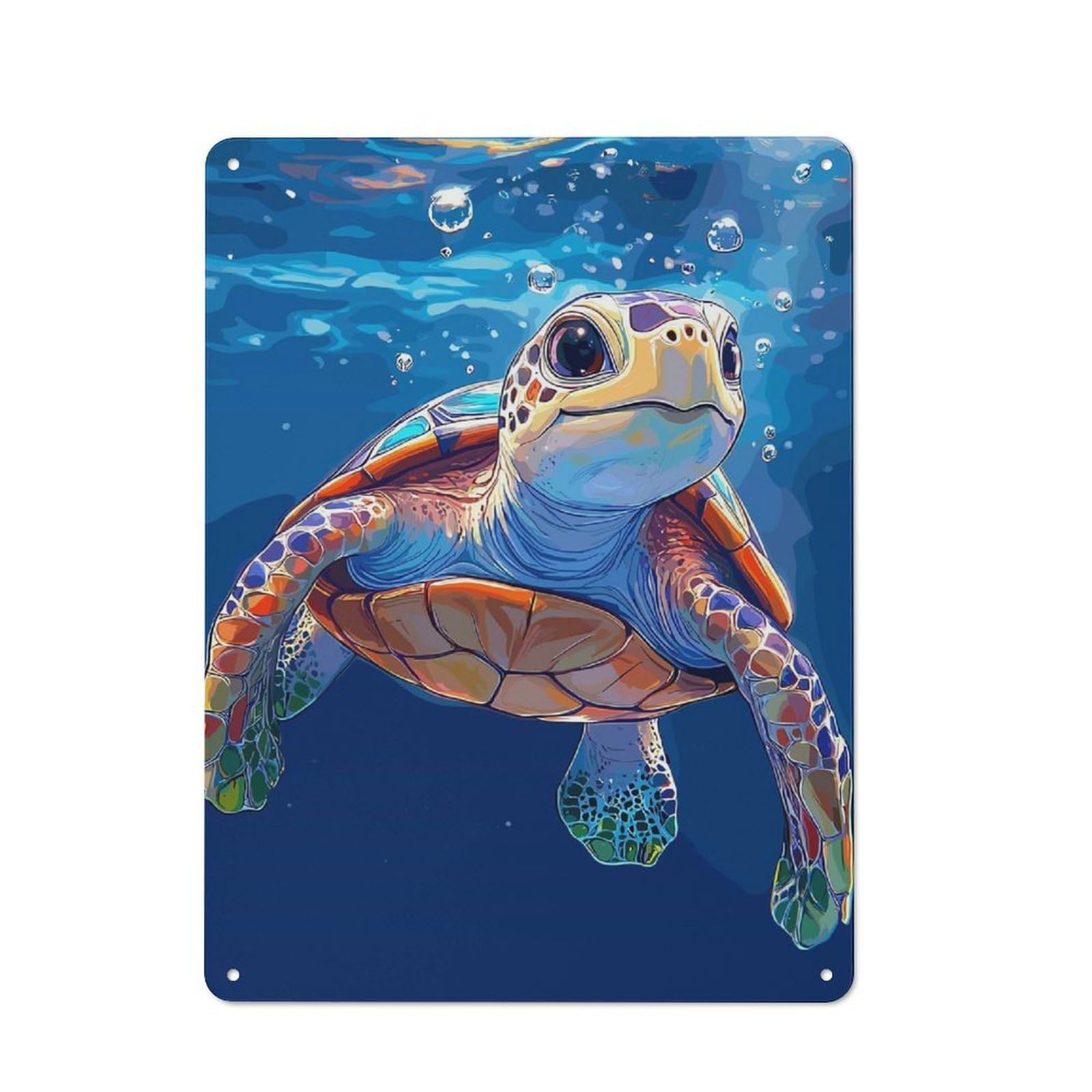 Vintage Cafe Metal Sign 40x30cm Featuring Sea Turtle Swimming Underwater Illustration, Bistro Wall Plaque for Tea Room, Shop Wall Or Breakfast Area