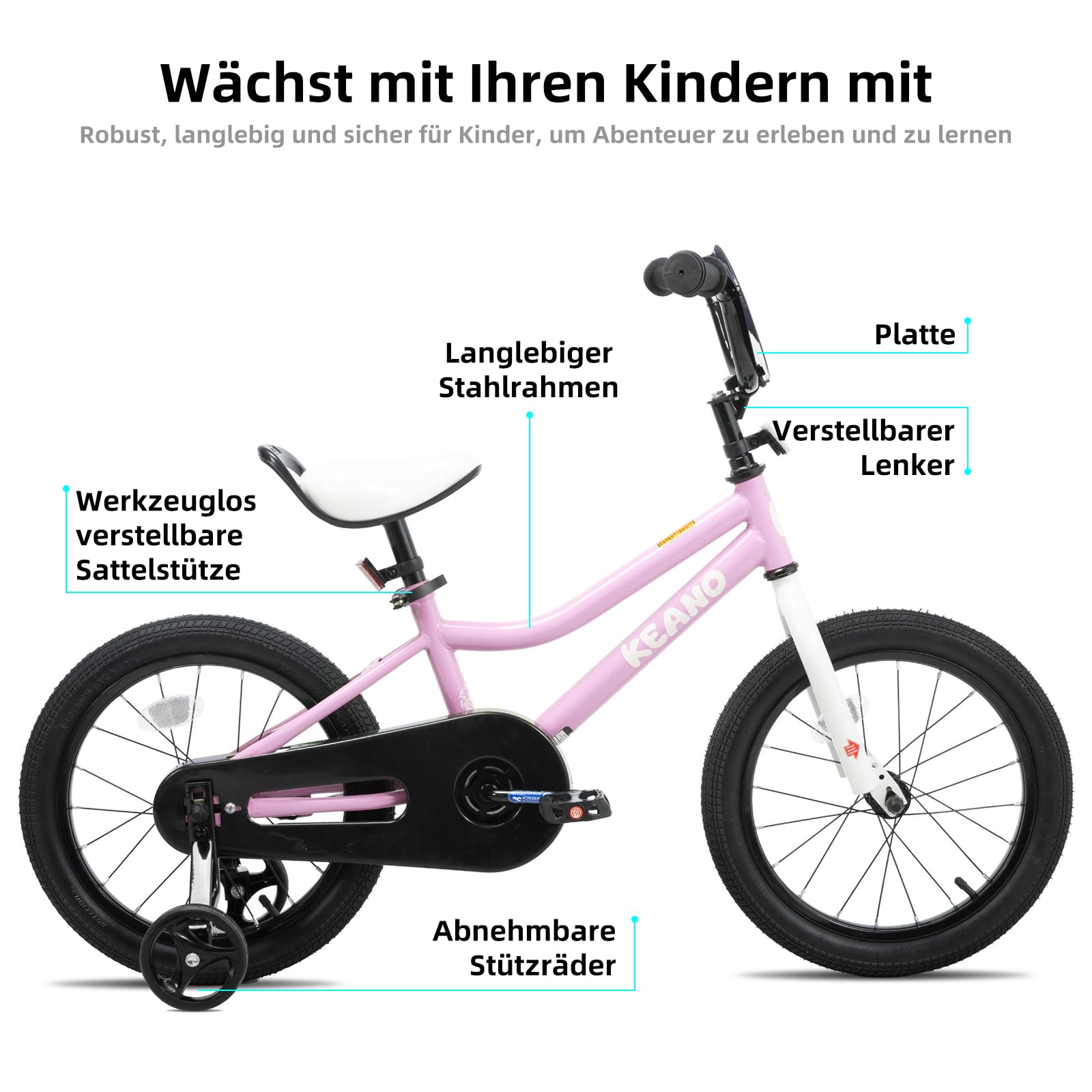 KEANO Lexicon Kinderfahrrad für Jungen Mädchen im Alter von 3-12 Jahren, 12-20 Zoll BMX Style Kinderfahrräder mit Stützrädern, Kinderfahrrad für Kleinkinder, mehrere Farben