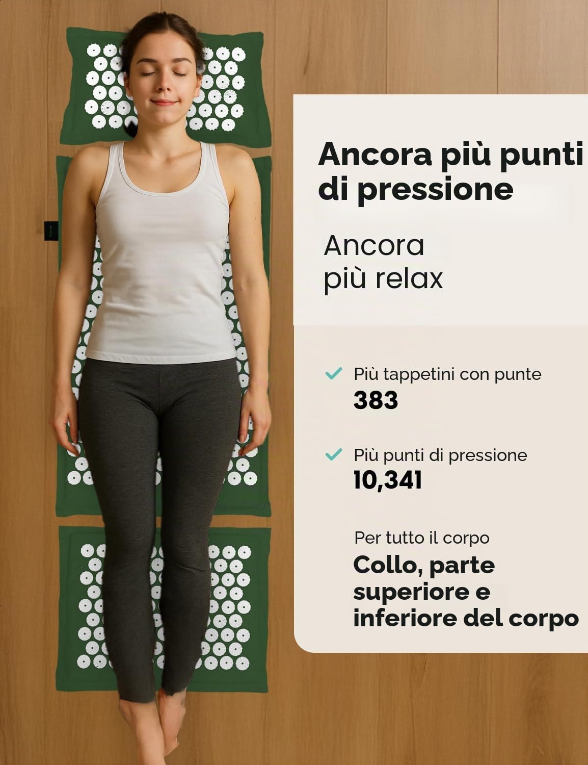 LifeGoods ECO, tappetino per agopressione con cuscino, tappetino a batteria, tappetino per agopuntura, tappetino massaggiante, schiena spina, tappetino per agopuntura, tappetino per massaggio