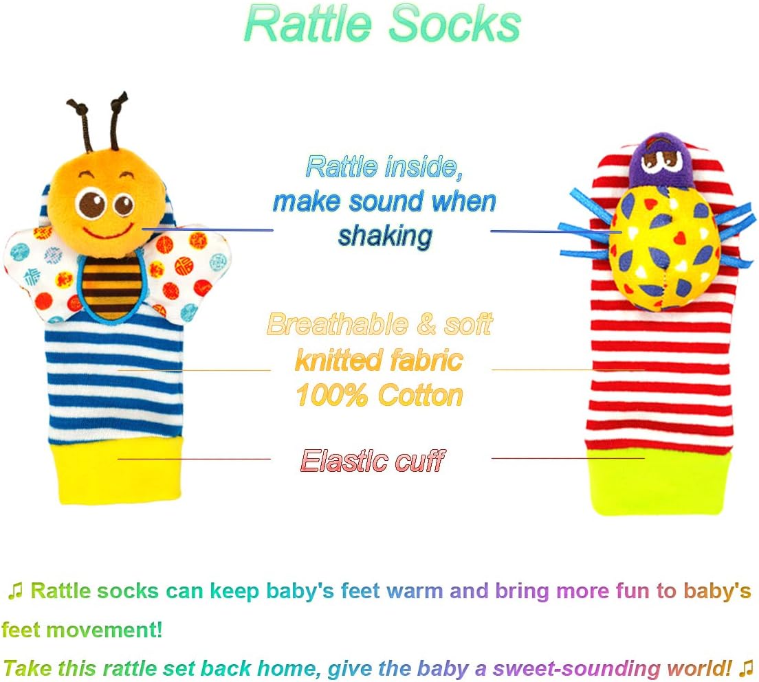 Baby Soft Rattle, Hand Rattle and Socks Toys, Wrist Rattle and Foot Finder, Arm Ring Leg Bell Wear Toy, Infant Plush Toys, Wrist Chew toy, Early Educational Toys Set Gift for Newborn Boy & Girl (B) : Toys & Games
