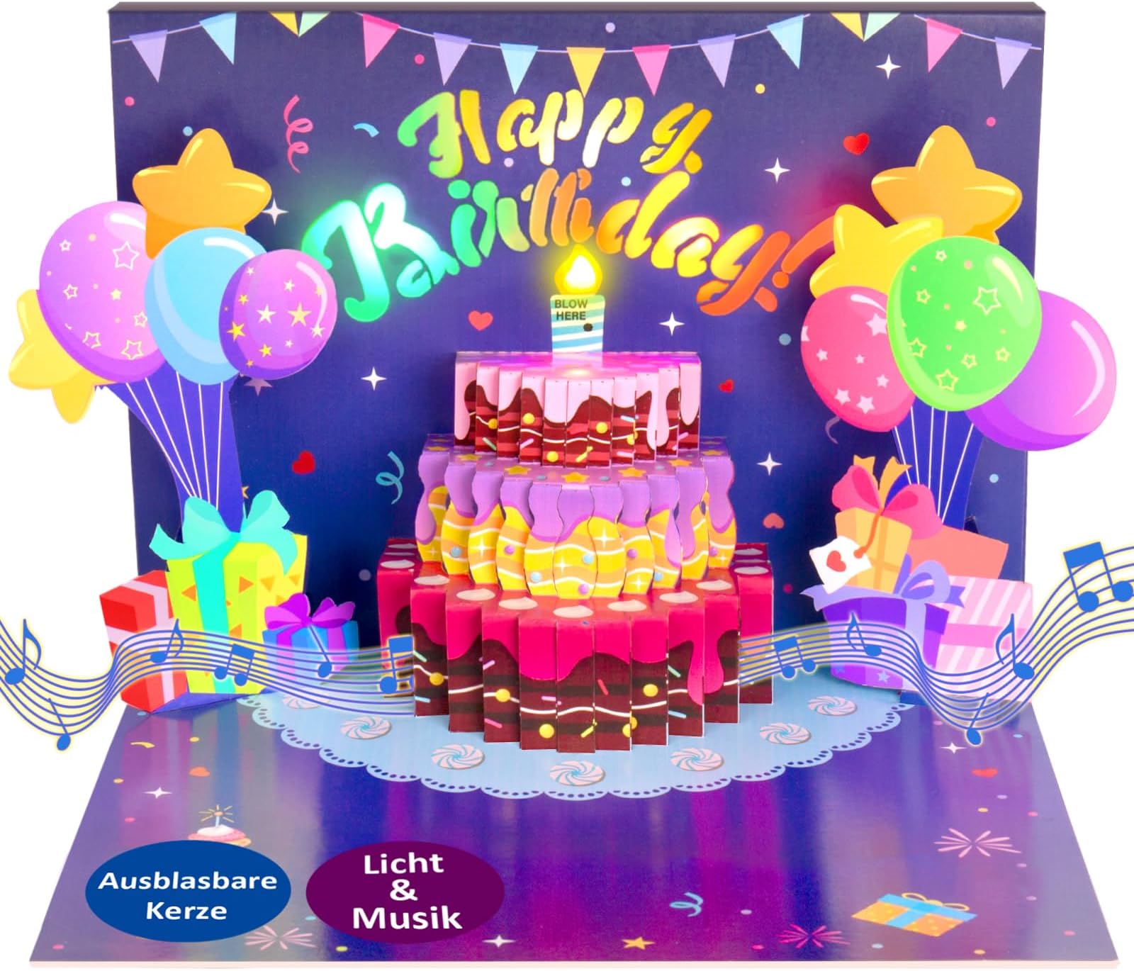 Joycabin Musikalische Geburtstagskarte - 3D Dino Pop-Up Mit Licht & Musik