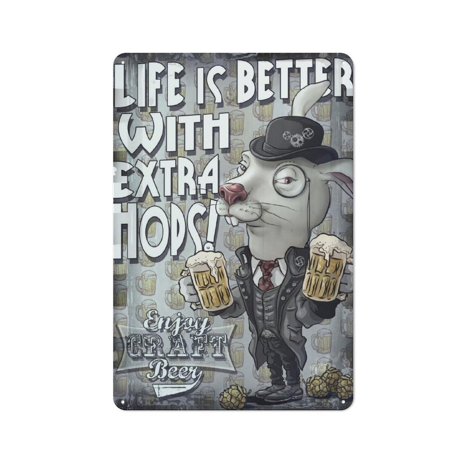 Craft Beer Rabbit Retro Metal Wall Decor 30x20cm, Metal Sign for Pub, Home Bar, Shed Or Man Cave, for Relaxed Wall Styling