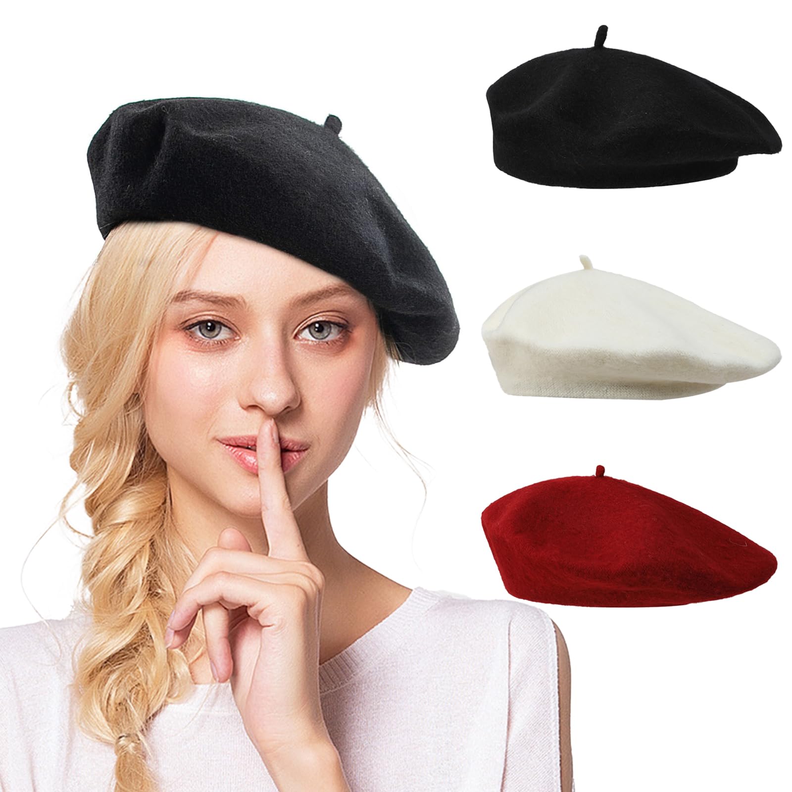 Alaoo Franse baret klassieke wollen hoed voor dames, elegante vintage muts, herfstmuts, rond, vintage, accessoire kostuum, carnaval, kostuumfeest, Rood