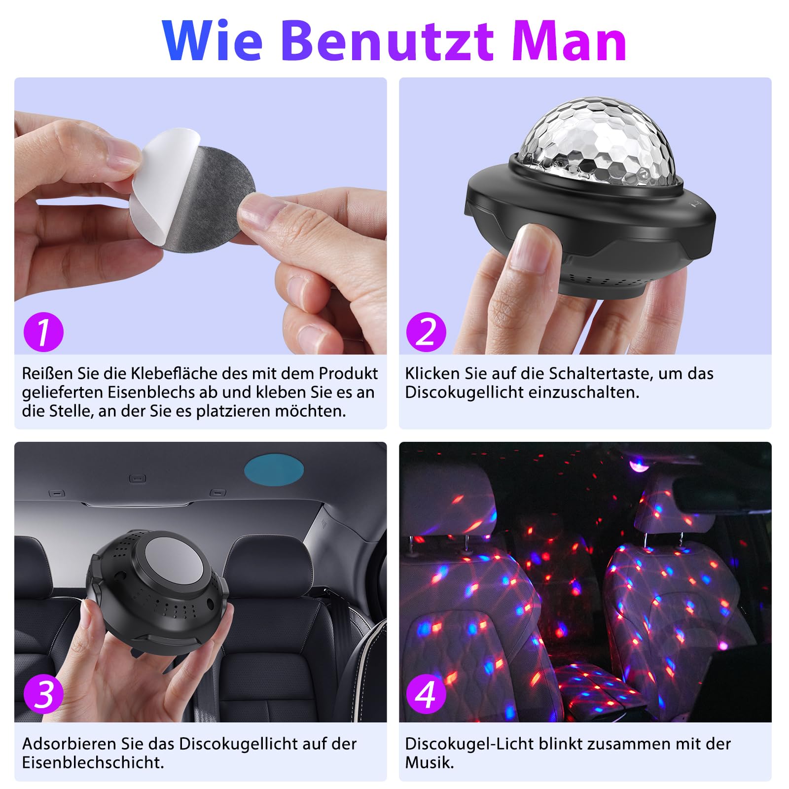 Mini bola de discoteca, SEBRUANC luz de discoteca, luz de fiesta, 300 mAh, batería integrada USB C, luz controlada por música, bola de DJ, bola con luz nocturna para fiestas, niños, cumpleaños
