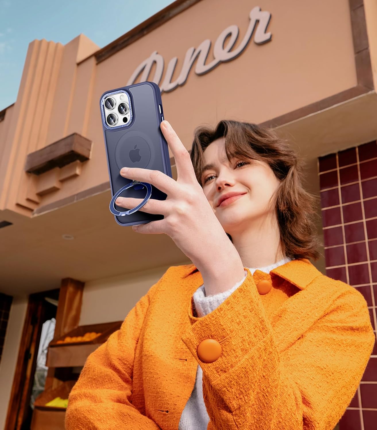 Magnetic for iPhone 13 Pro Max Case with Ring Stand, [10 FT Drop Protection] [Velvety Touch] Slim Translucent Matte Back Shockproof Phone Case for iPhone 13 Pro Max 6.7'', Blue - Image 7