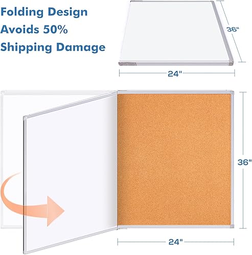 Vista 31 de Combo de pizarra blanca magnética y tablero de corcho, 36 x 24 pulgadas, tablero de mensajes de borrado en seco montado en la pared para el hogar