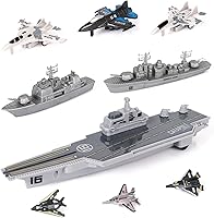 Vista 1 de Portaaviones Barco Naval Militar con Avión de Combate del Ejército de Retroceso Juguete Modelo a Pequeña Escala Avión Submarino Conjunto