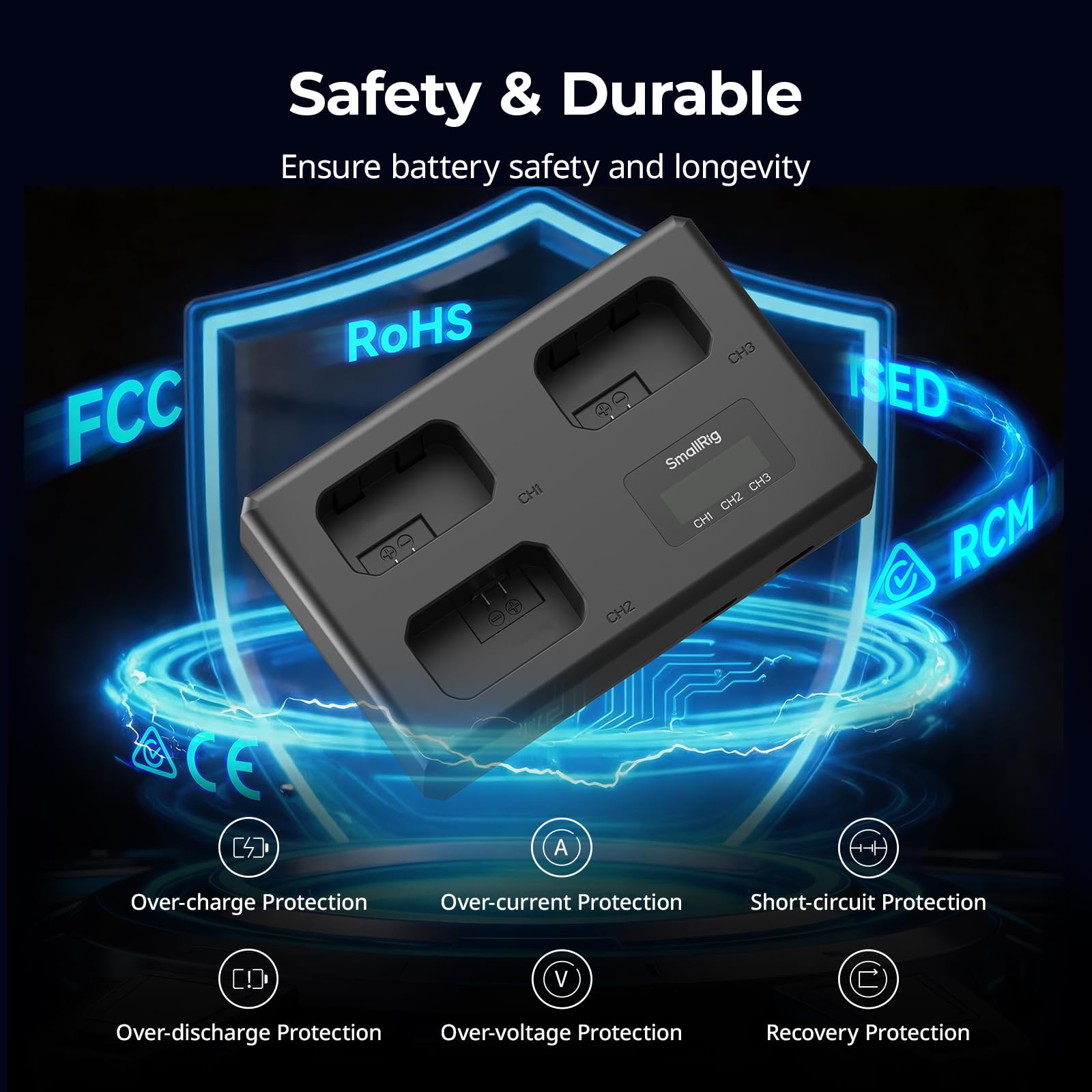 SMALLRIG Kit de Batterie NP-FW50 pour appareils Photo Sony, Chargeur LCD Triple Emplacement avec 3 Batteries 1030 mAh, décodage Complet pour Sony A6000, A6100, A6300, A6400, ZV-E10, A7, A7S - 6019