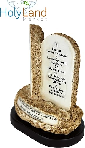 Miniatura 2 de Holy Land Market Tabletas de los Diez Mandamientos, resina sobre base de madera, placa de 10 mandamientos, decálogo dado a Moisés en el monte Horeb