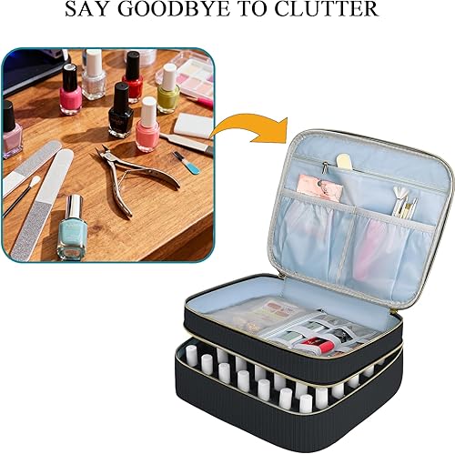 Miniatura 6 de Estuche de transporte de esmalte de uñas, organizador de uñas portátil con asa, bolsa de almacenamiento de doble capa para esmalte de uñas y juego