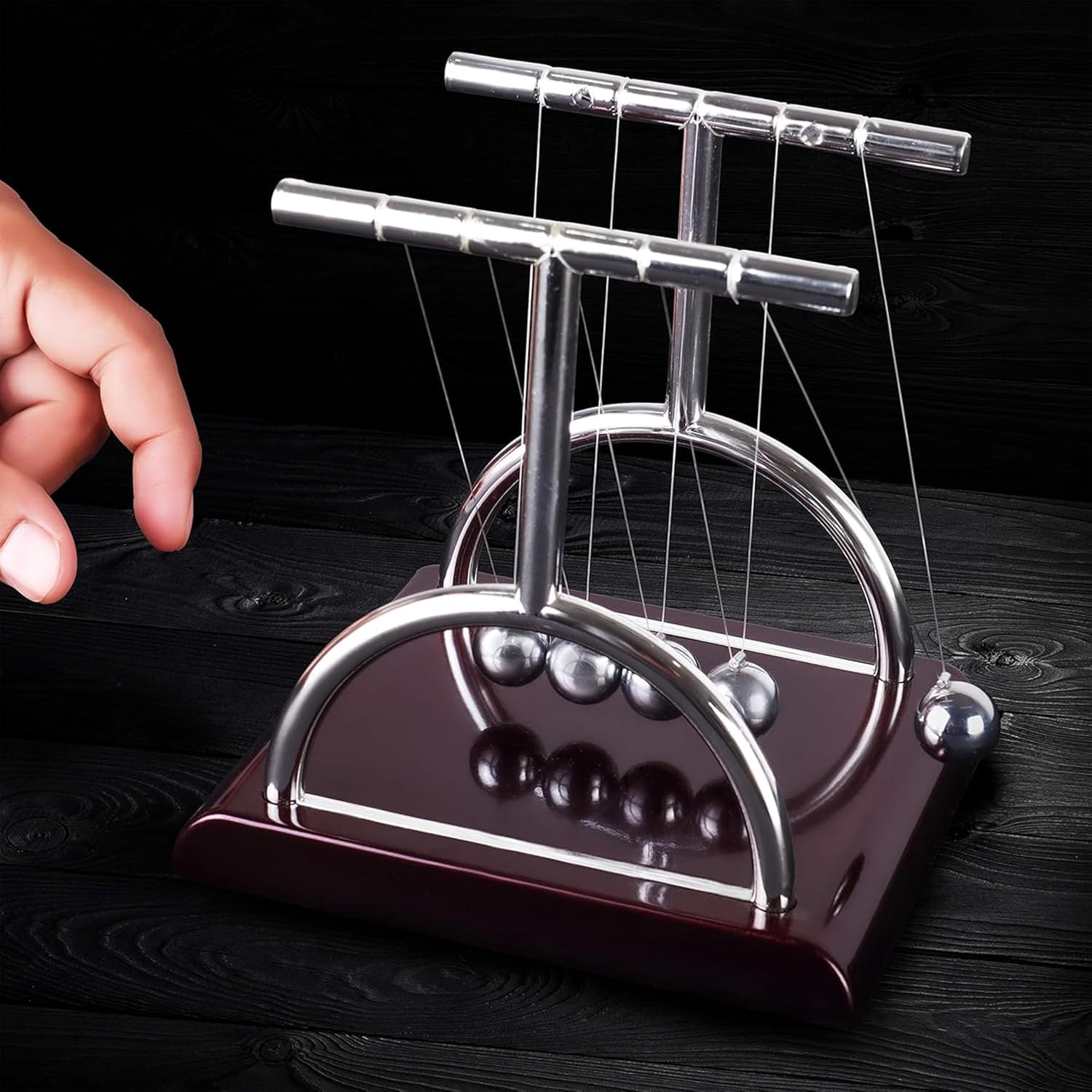 Newton Cradle Pendulum Metal Perpetual Motion Toy & Swing Balance Collision Ball Decoration Figurine with Polished Plastic Base for Office Classic Desk Toy (13.5X11X13.5Cm) Brown 1