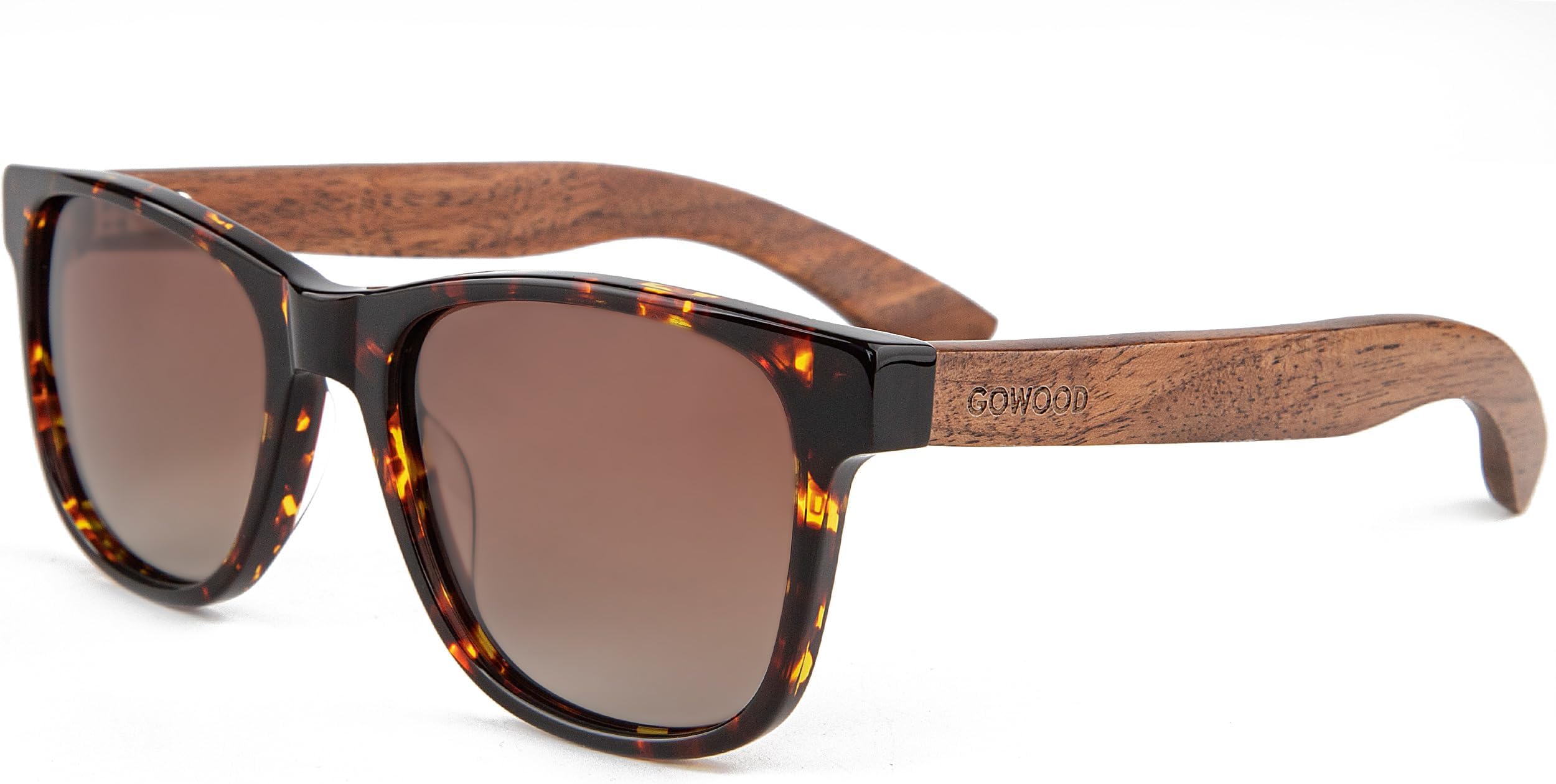 GOWOOD Wood Sunglasses Mens & Women Polarized | Walnut Wood Temples & Black or Transparent Acetate Frame | UV400 CE Lenses
