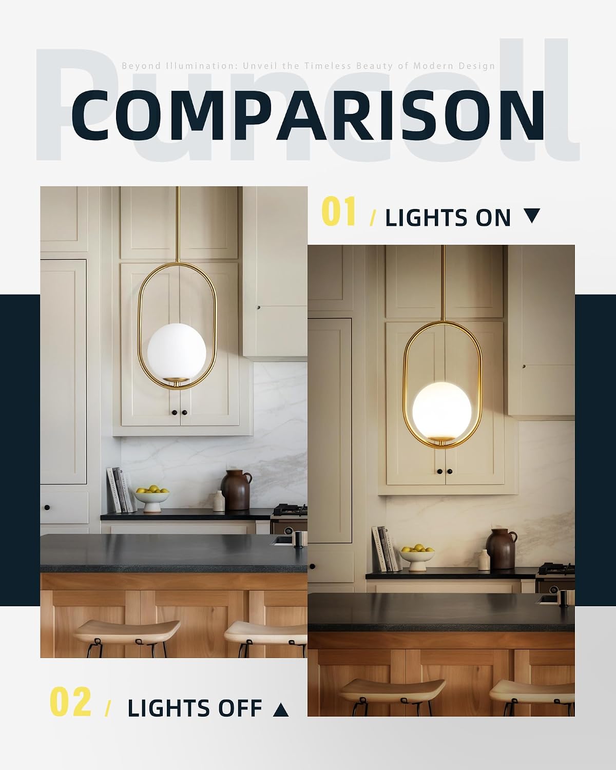 Gold Pendant Lights - 1-Light Pendant Lighting for Kitchen Island with Milky White Globe Glass - Vintage Pendant Light Fixtures - Gold Hanging Lights for Kitchen H9376-MGBG