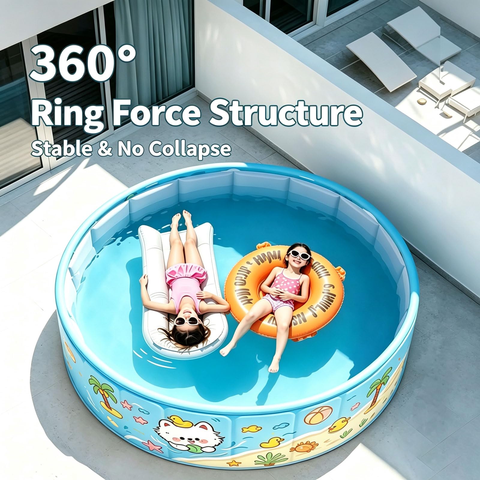 Piscina Pieghevole Non Gonfiabile 120*45cm Piscina Pieghevole Per Esterni in PVC Vasca Portatile Interattiva Piscina per Cani Antiscivolo con Scarico Per Adulti Famiglia Giardino Patio Spiaggia