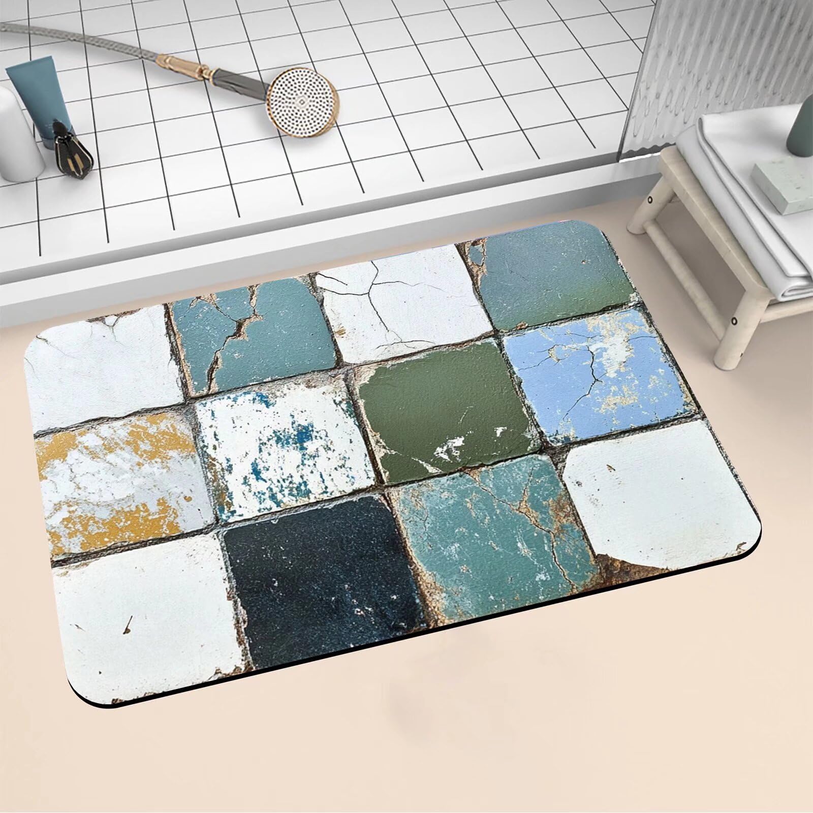 Alfombra de baño antideslizante con diatomita de secado rápido y diseño vintage 40x60cm