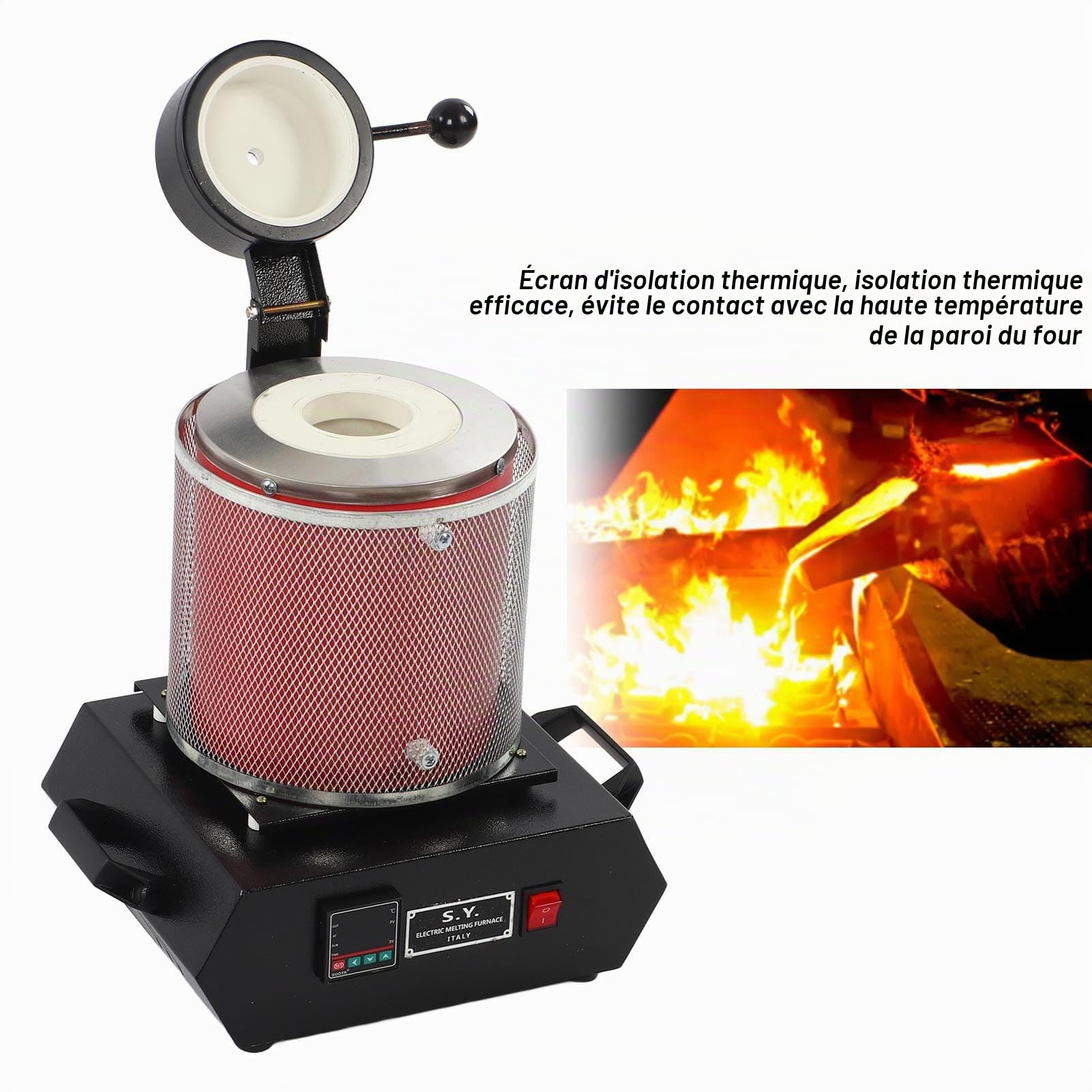 Four Électrique de Fusion 3 Kg avec Creuset en Graphite, Écran d'Isolation Thermique, Base Élargie, pour Bijoux Métal Or Argent, 220V Prise UE