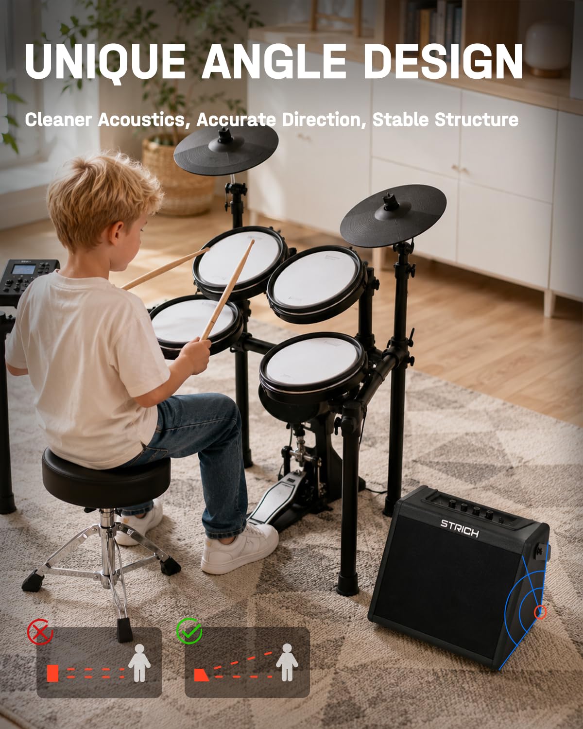 STRICH Amplificatore elettronico per batteria da 20 W, amplificatore per batteria wireless, altoparlante portatile per batteria e tastiere elettroniche, amplificatore compatto per casa, studio e