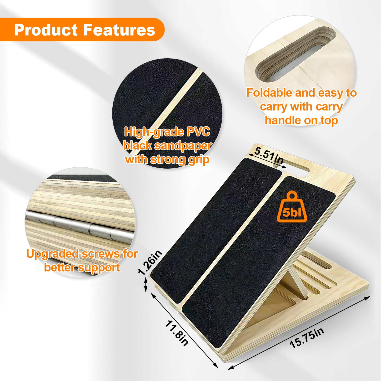 Zihvfzu Portable Wooden Slant Board for Calf Stretching,Adjustable Incline Calf Stretcher and Squat Wedge for Exercise, Physical Therapy and Ankle Mobility,for Knees, Feet and Achilles Support