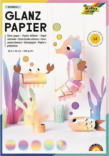 folia 766 - Papier brillant RAINBOW, 22,5 x 32 cm, 100 g/m², 10 feuilles dans di
